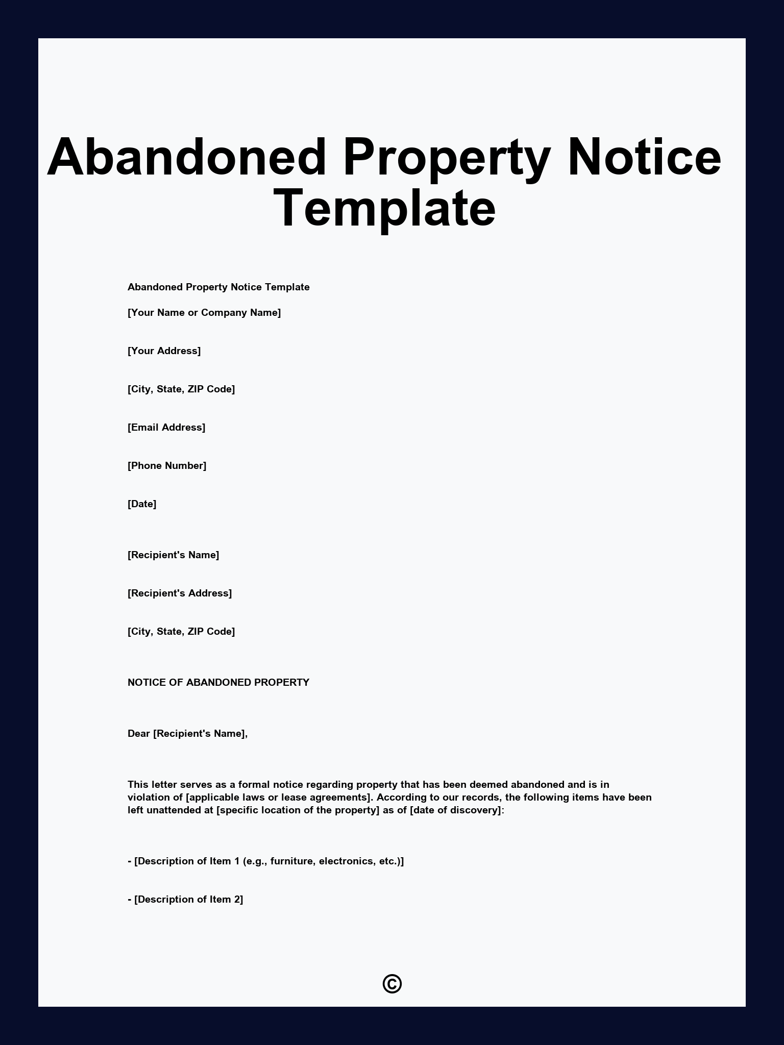 Abandoned Property Notice Template
