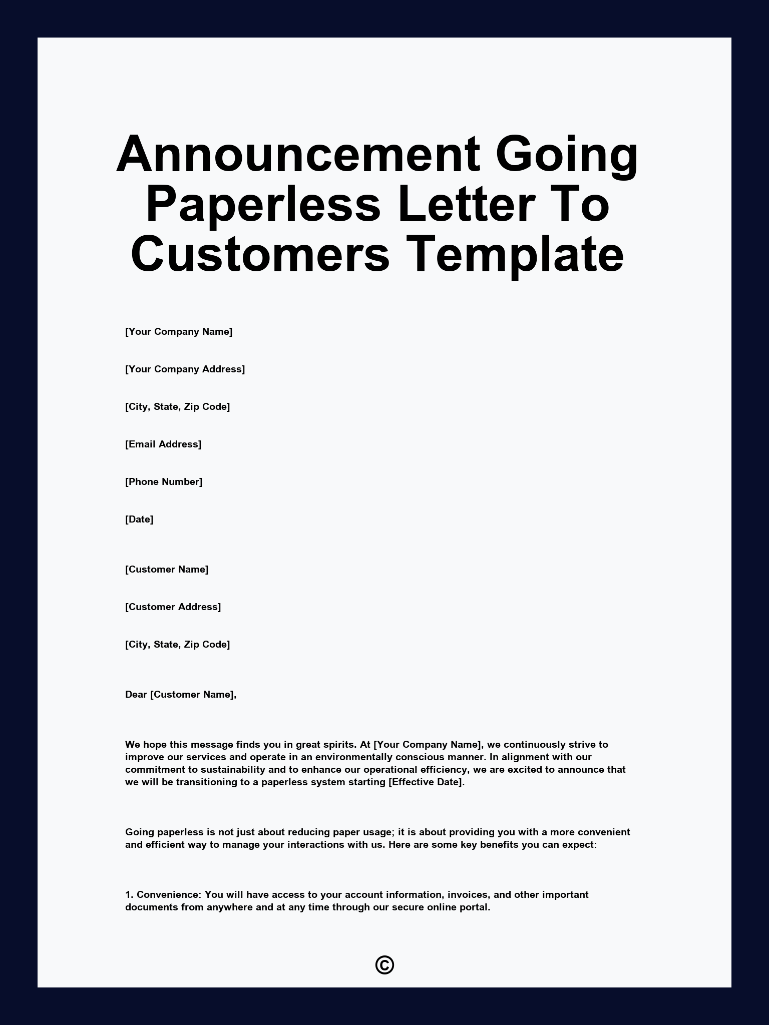 Announcement Going Paperless Letter To Customers Template