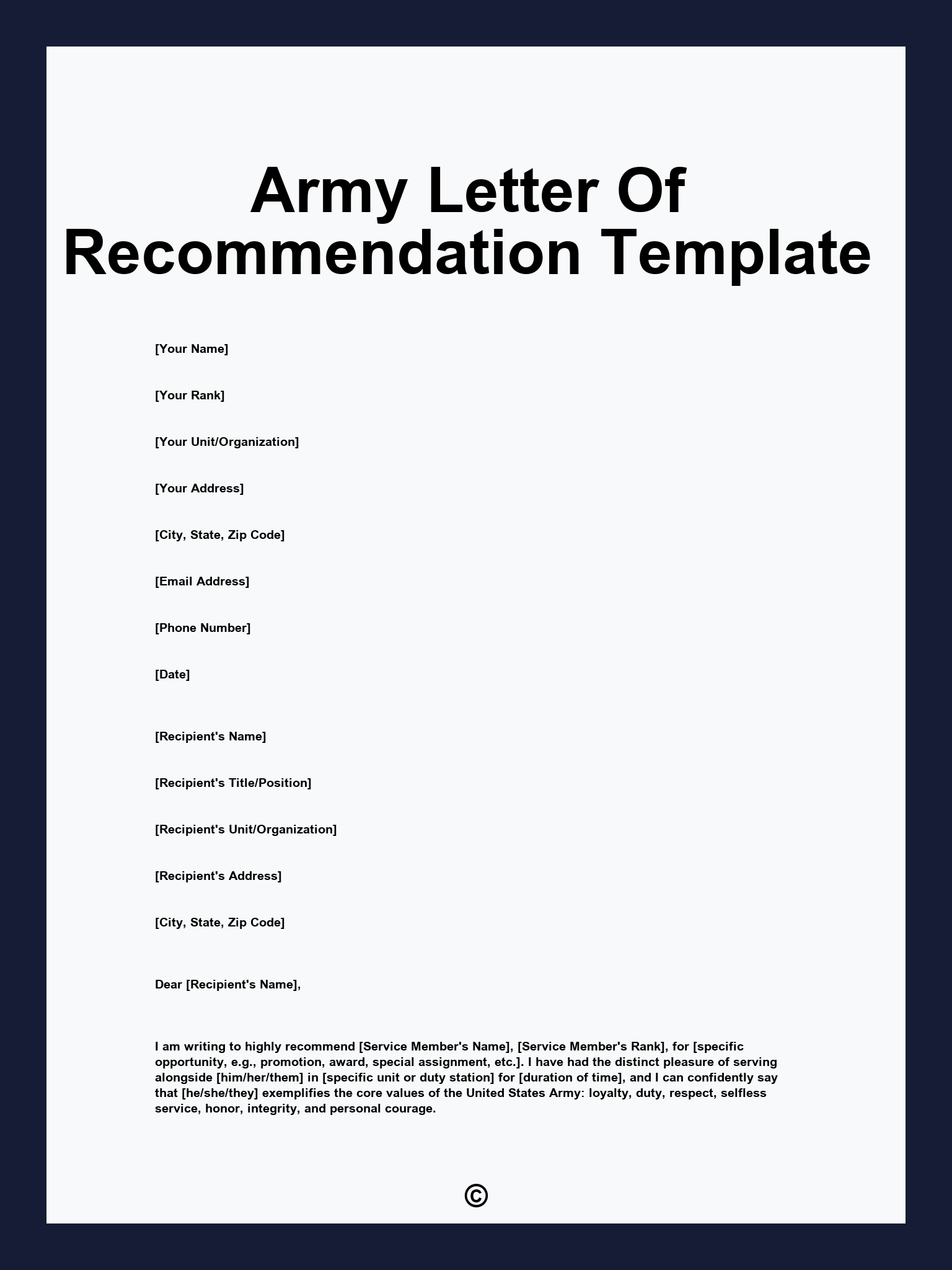 Army Letter Of Recommendation Template
