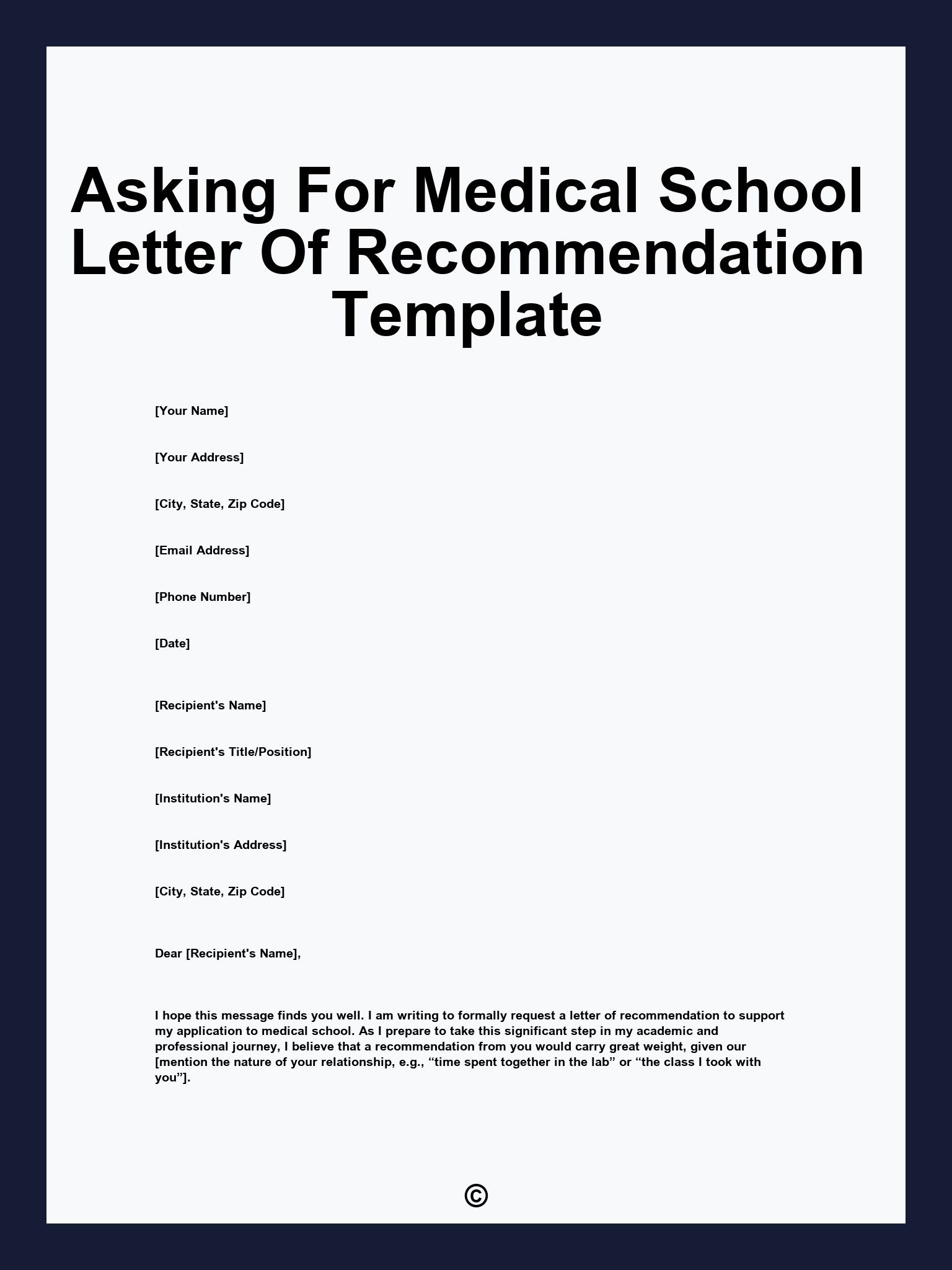 Asking For Medical School Letter Of Recommendation Template