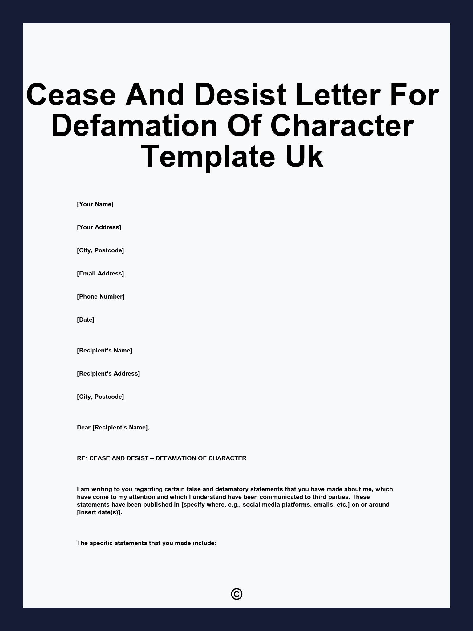 Cease And Desist Letter For Defamation Of Character Template Uk