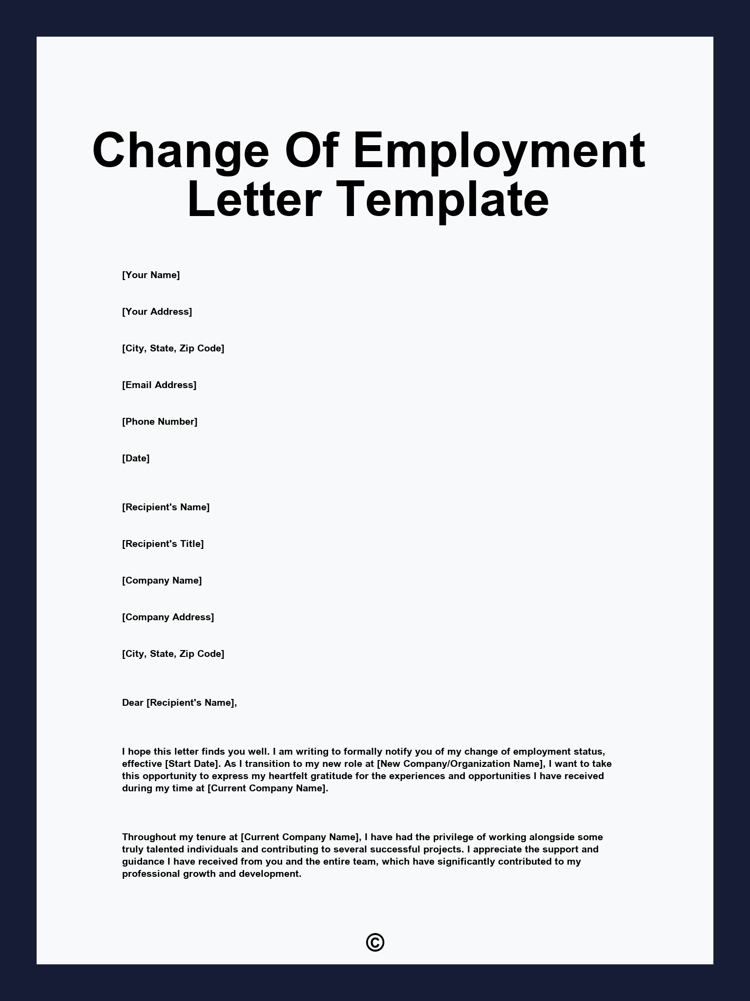 Change Of Employment Letter Template