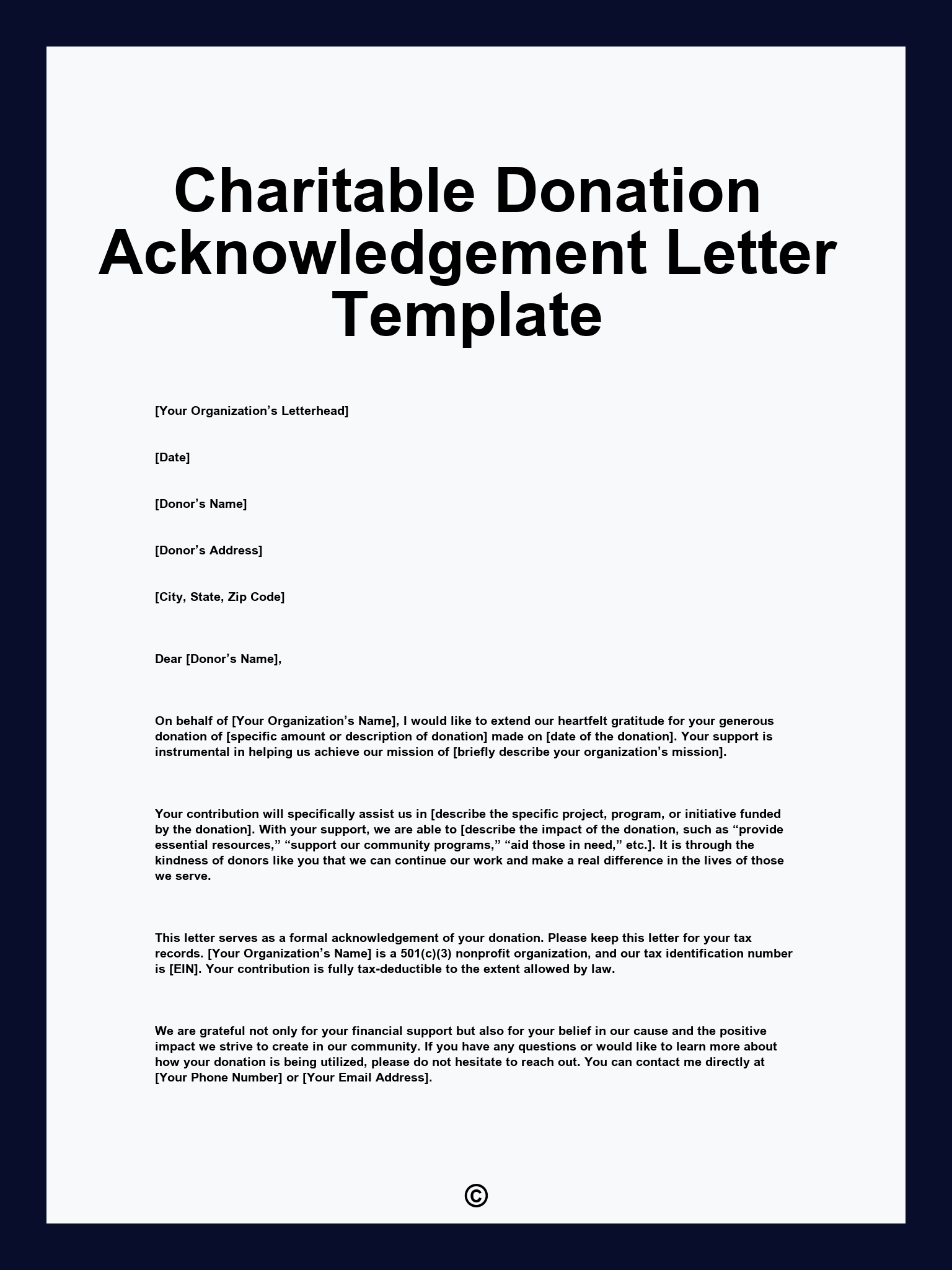 Charitable Donation Acknowledgement Letter Template