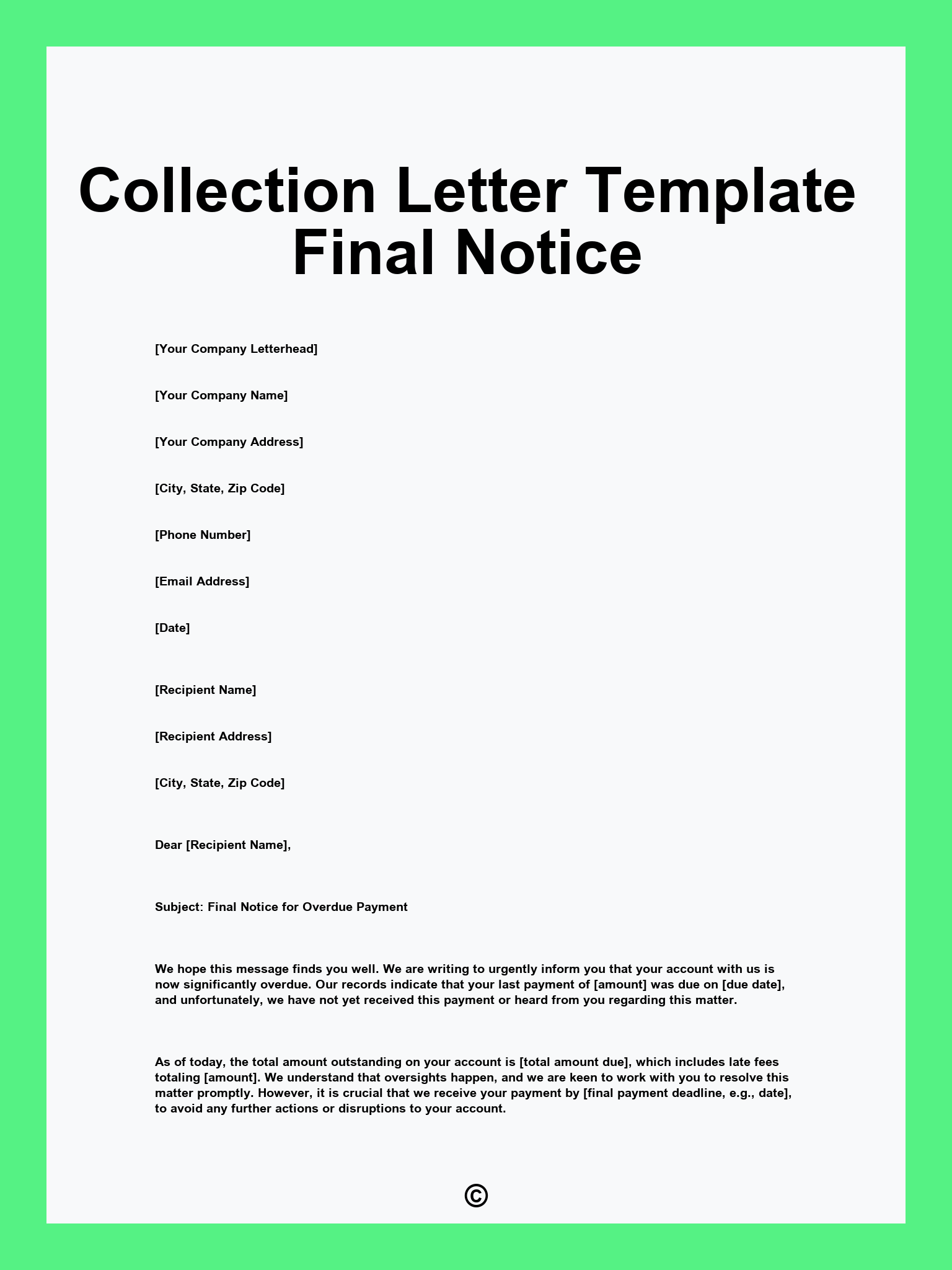 Collection Letter Template Final Notice