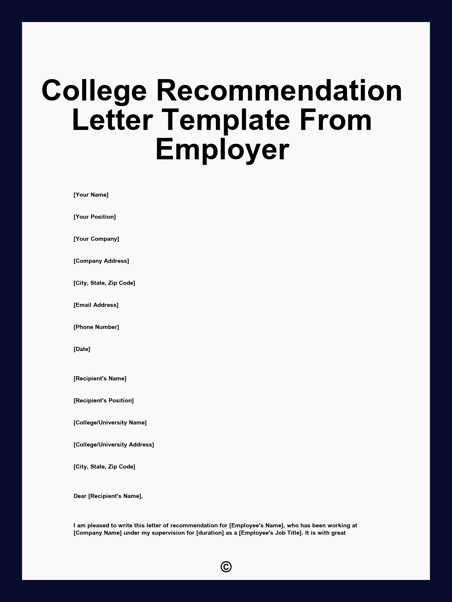 College Recommendation Letter Template From Employer