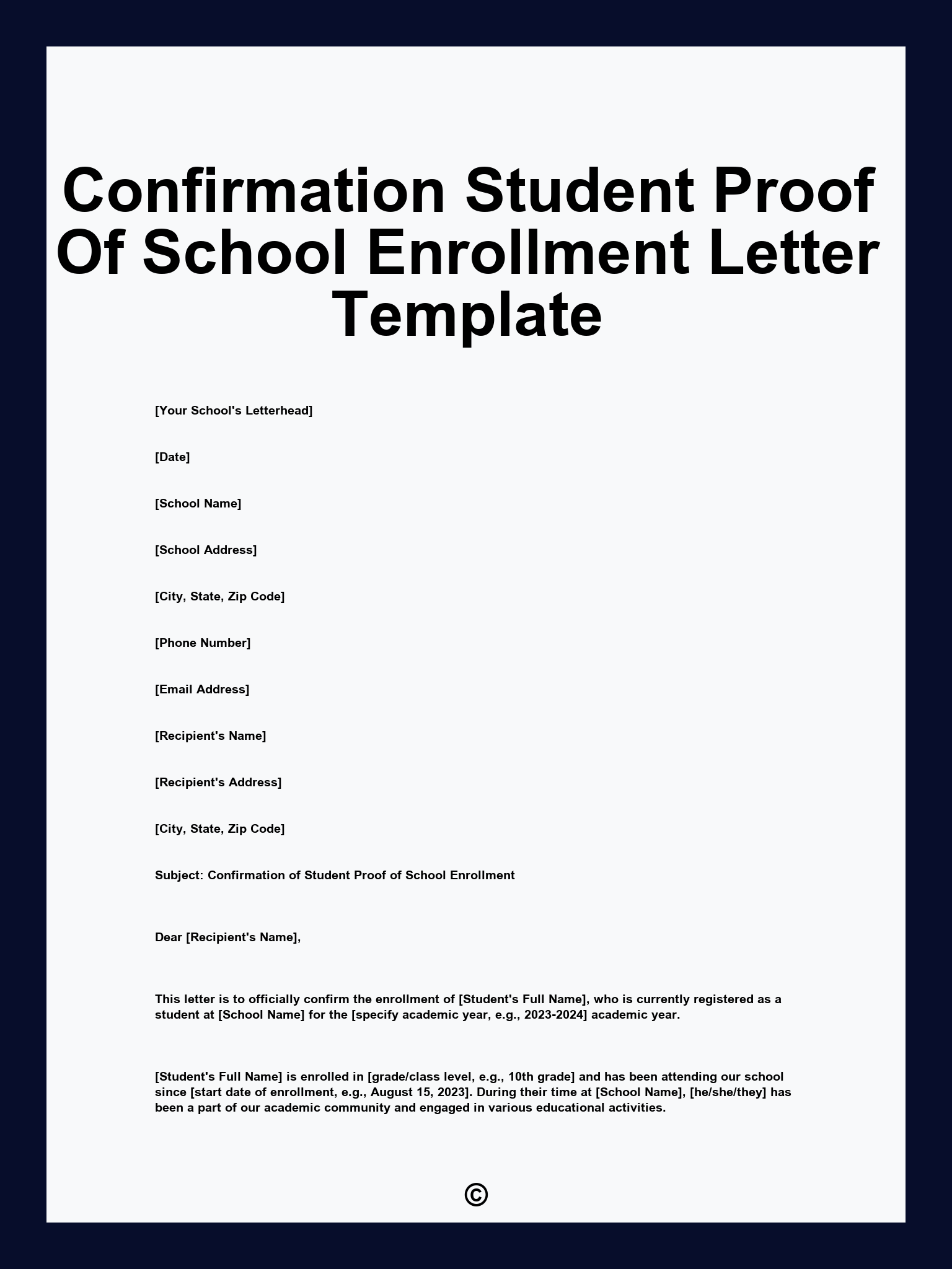 Confirmation Student Proof Of School Enrollment Letter Template