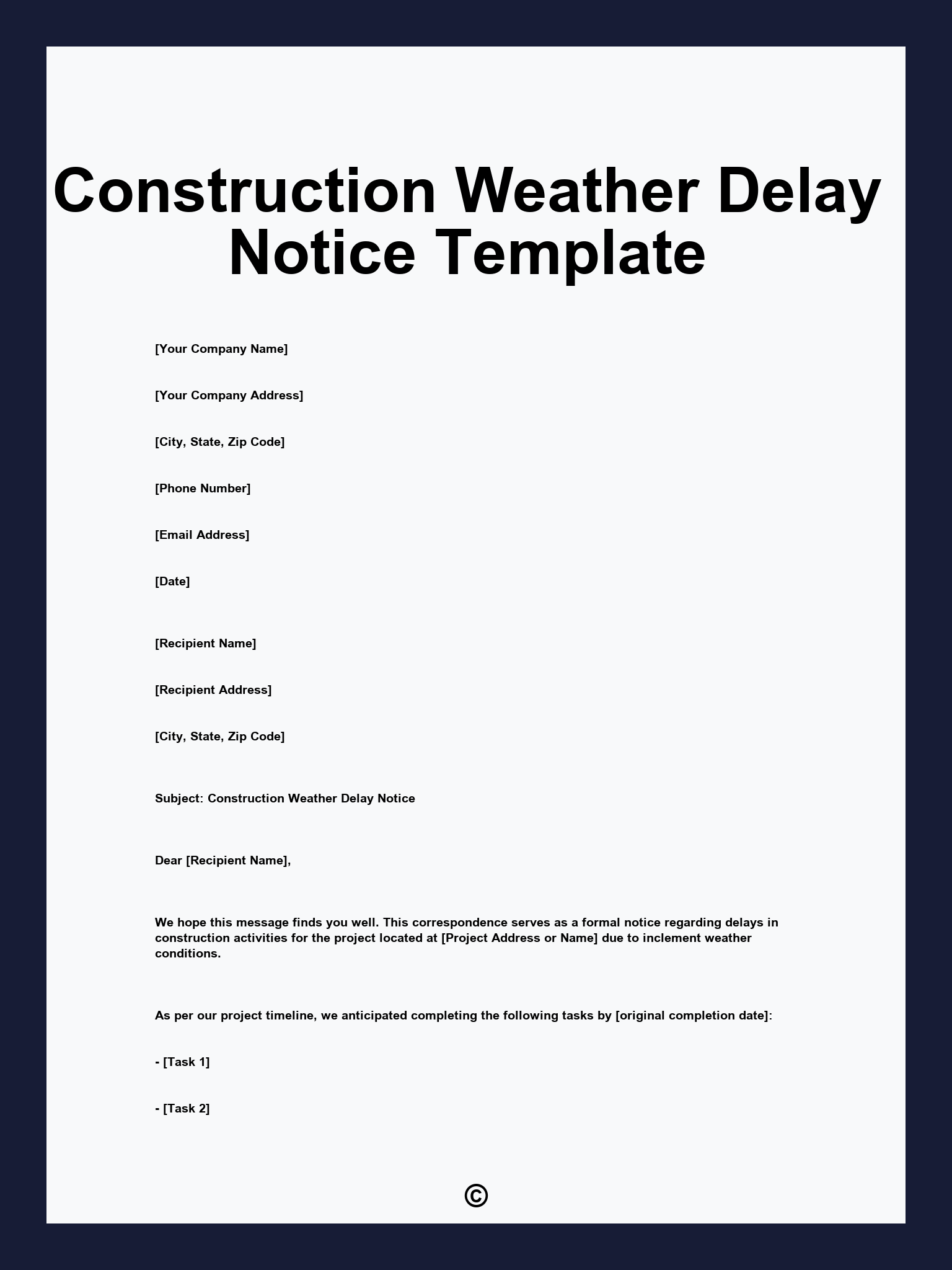 Construction Weather Delay Notice Template