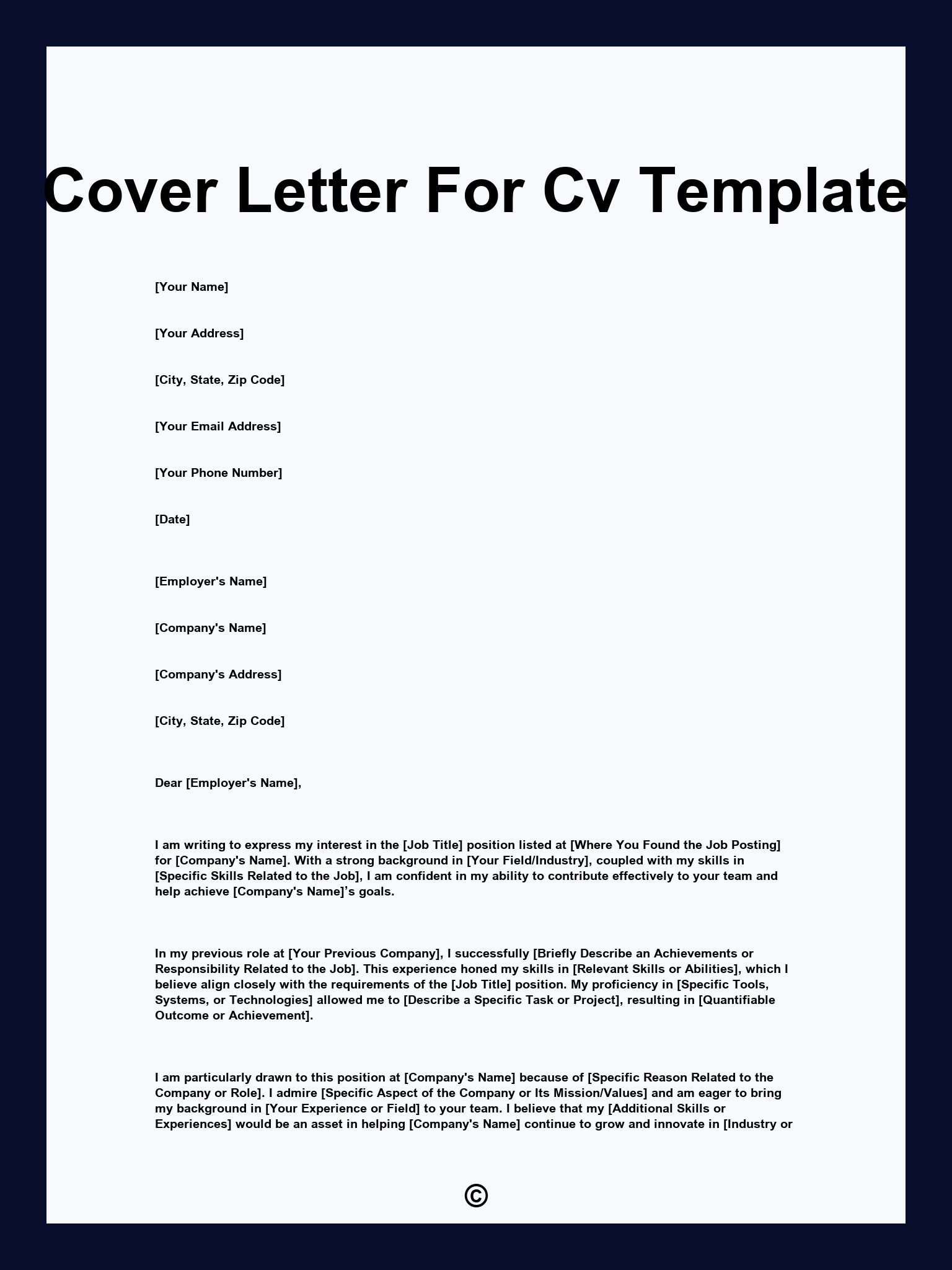 Cover Letter For Cv Template