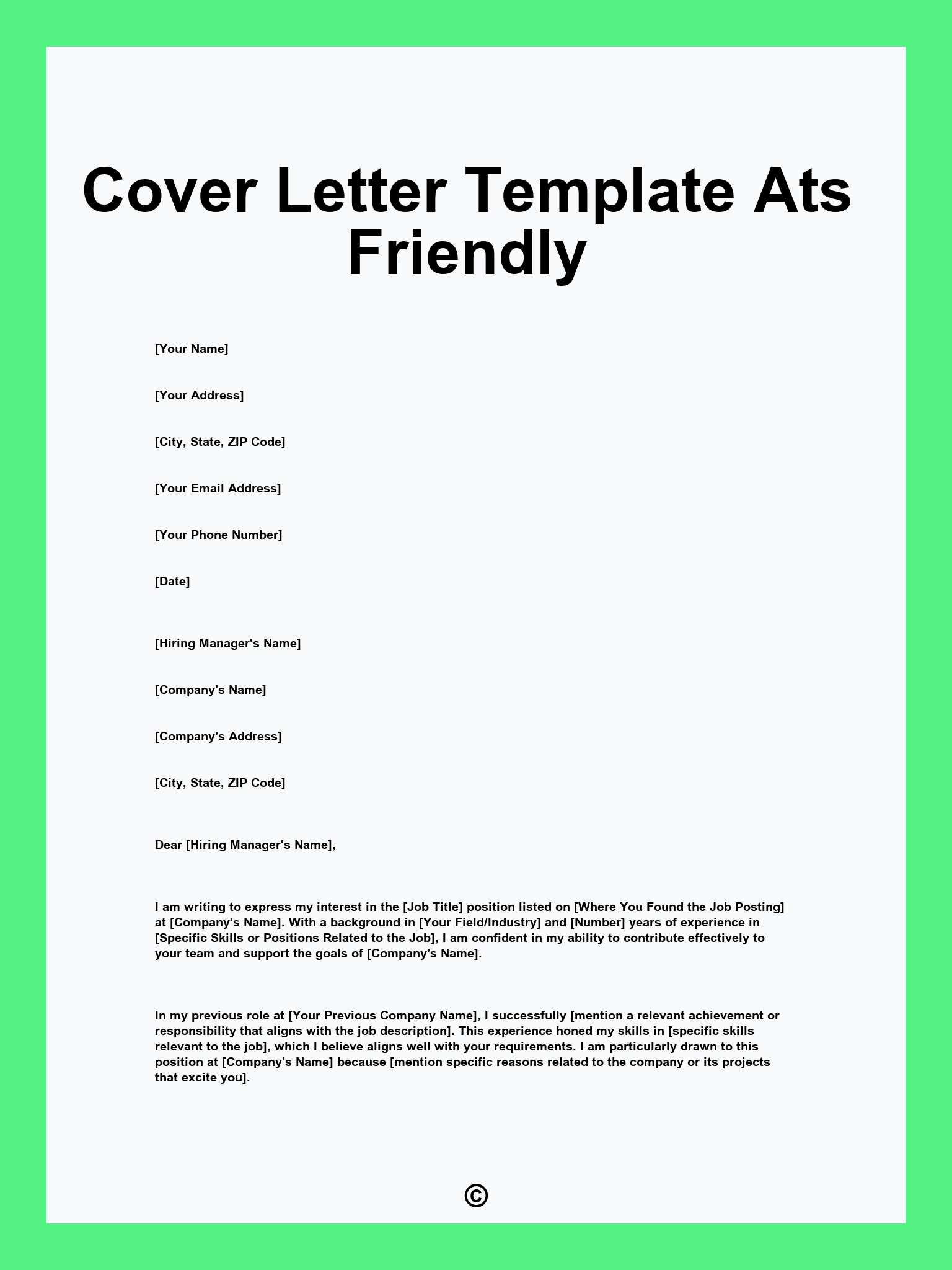 Cover Letter Template Ats Friendly