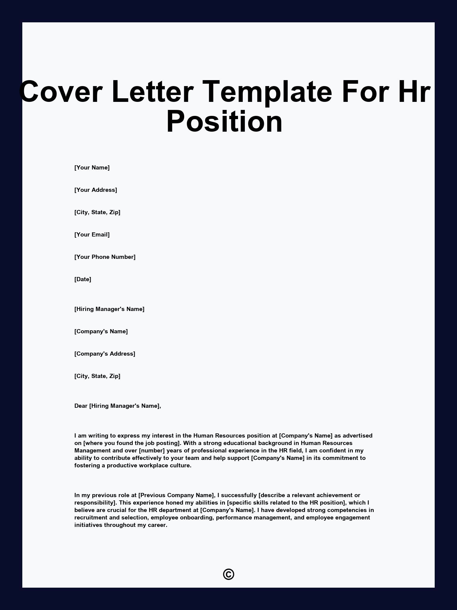 Cover Letter Template For Hr Position
