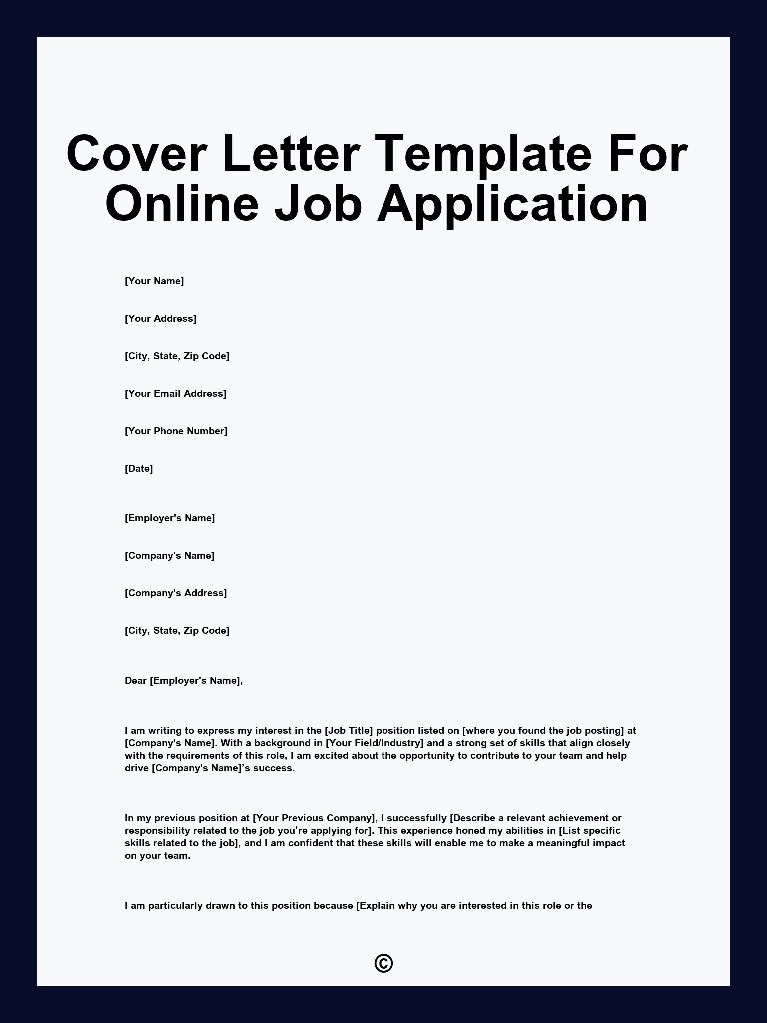 Cover Letter Template For Online Job Application