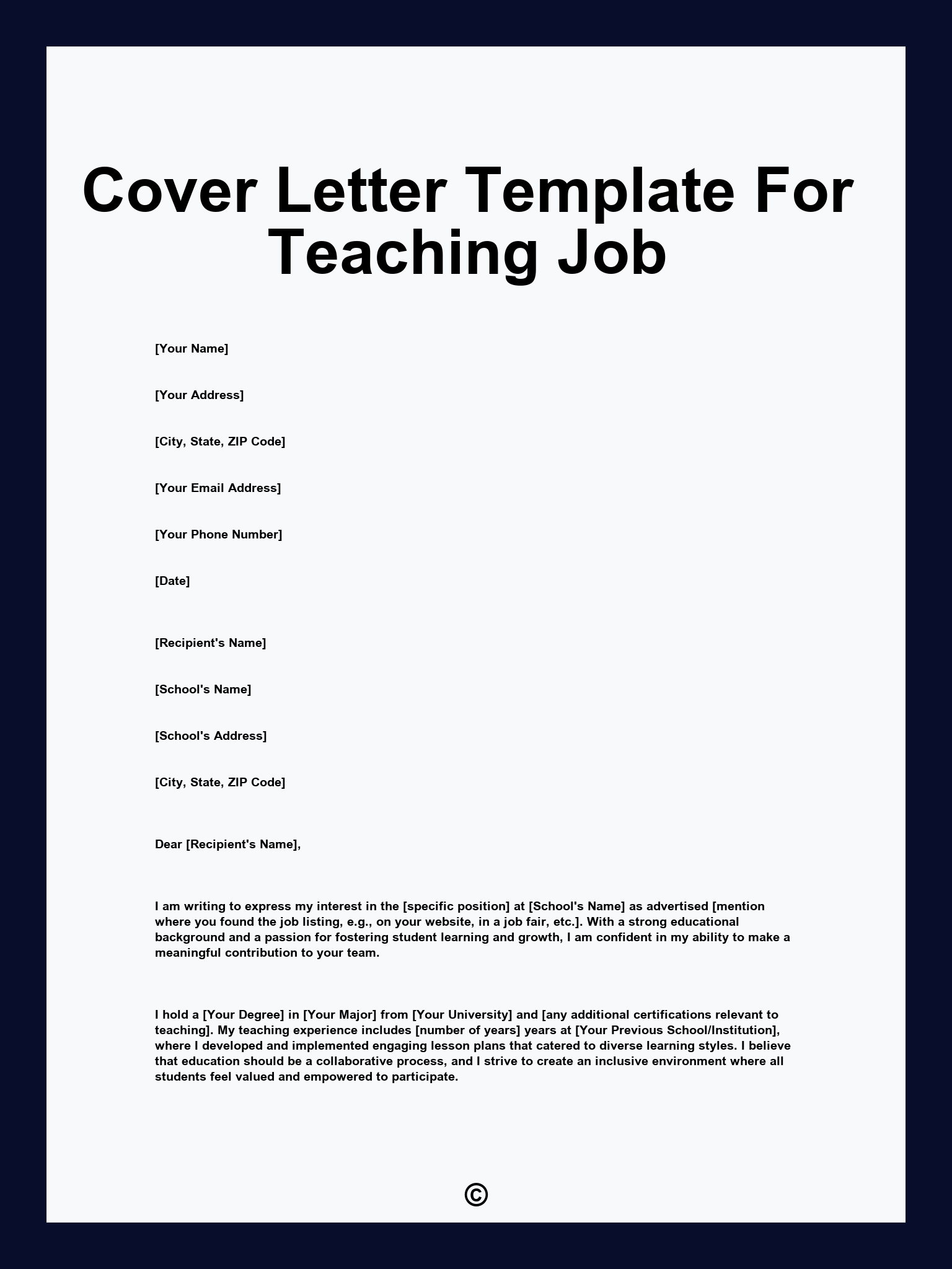 Cover Letter Template For Teaching Job