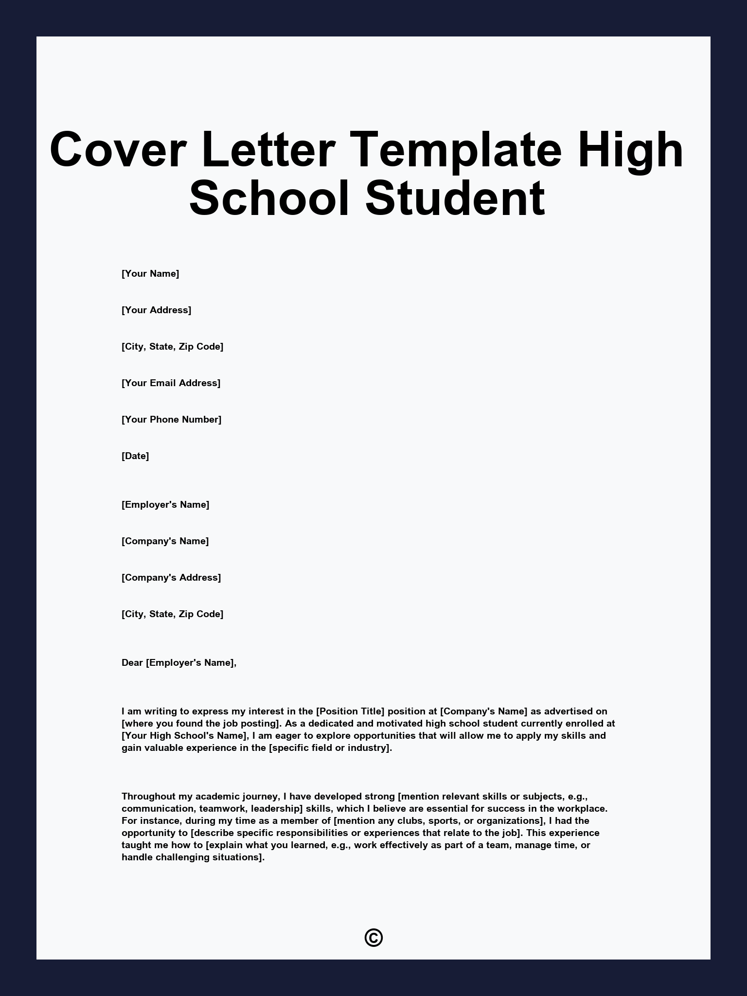 Cover Letter Template High School Student