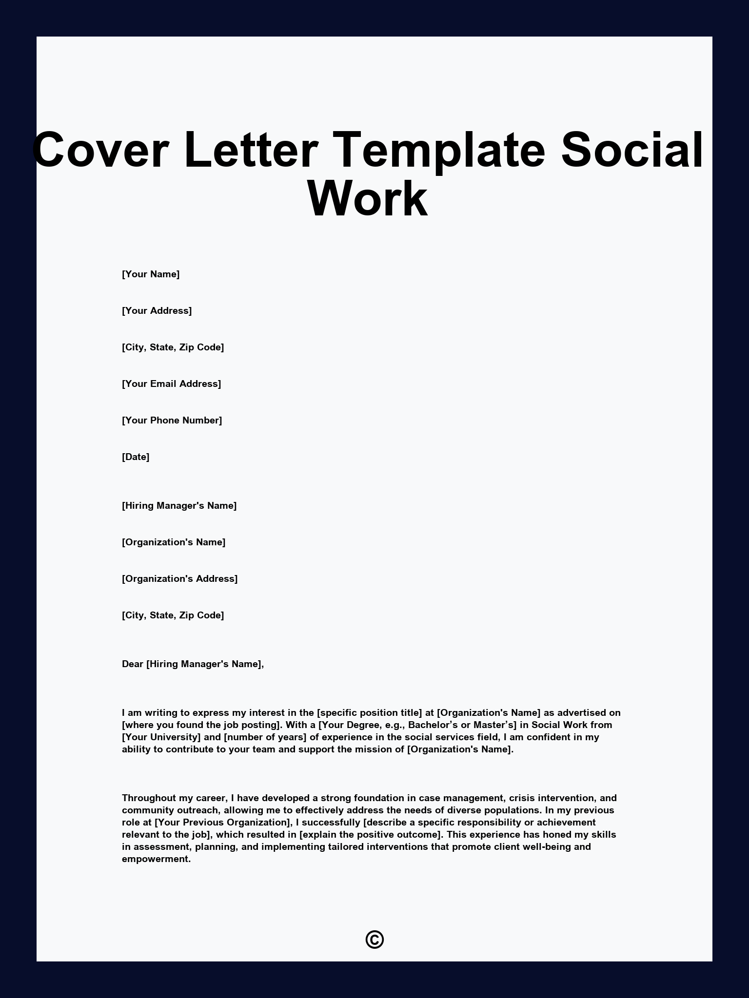 Cover Letter Template Social Work