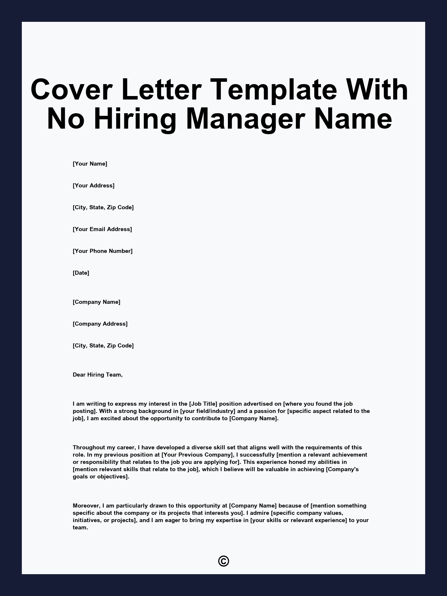 Cover Letter Template With No Hiring Manager Name