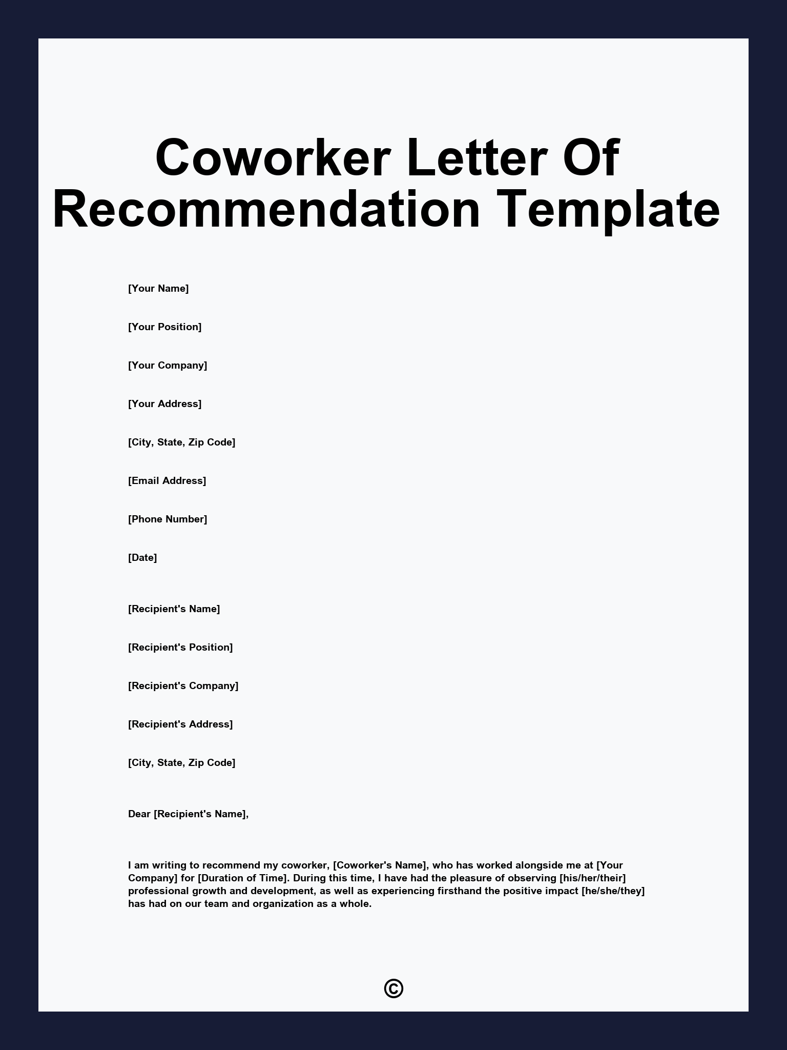 Coworker Letter Of Recommendation Template