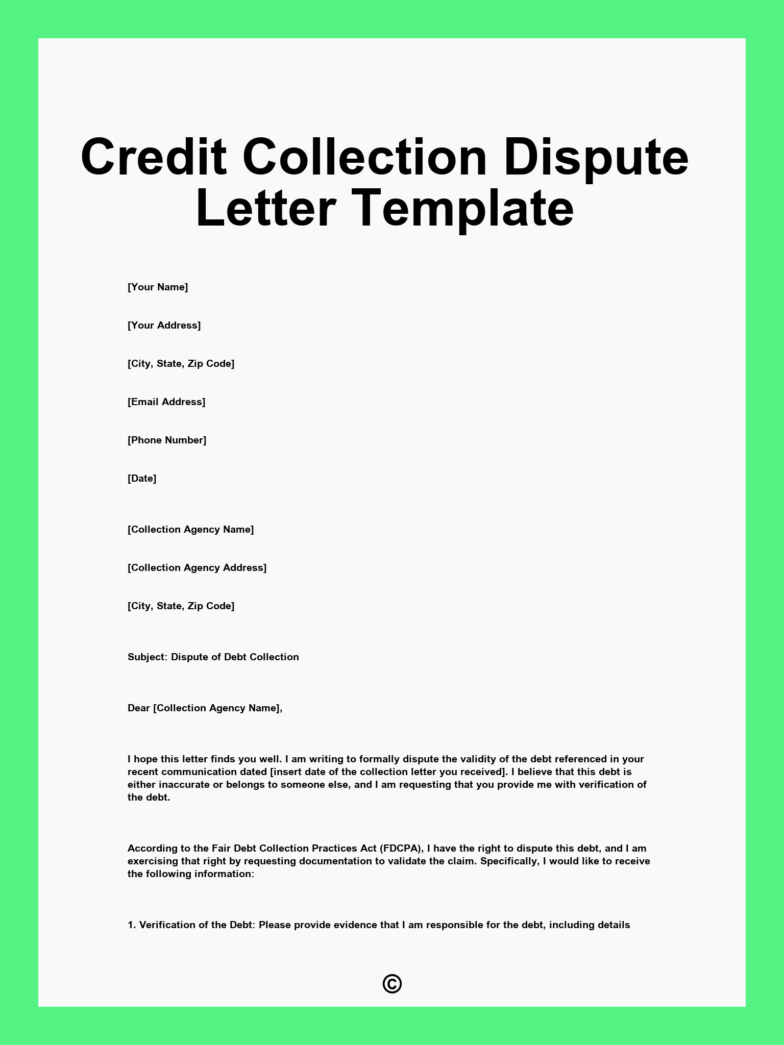 Credit Collection Dispute Letter Template