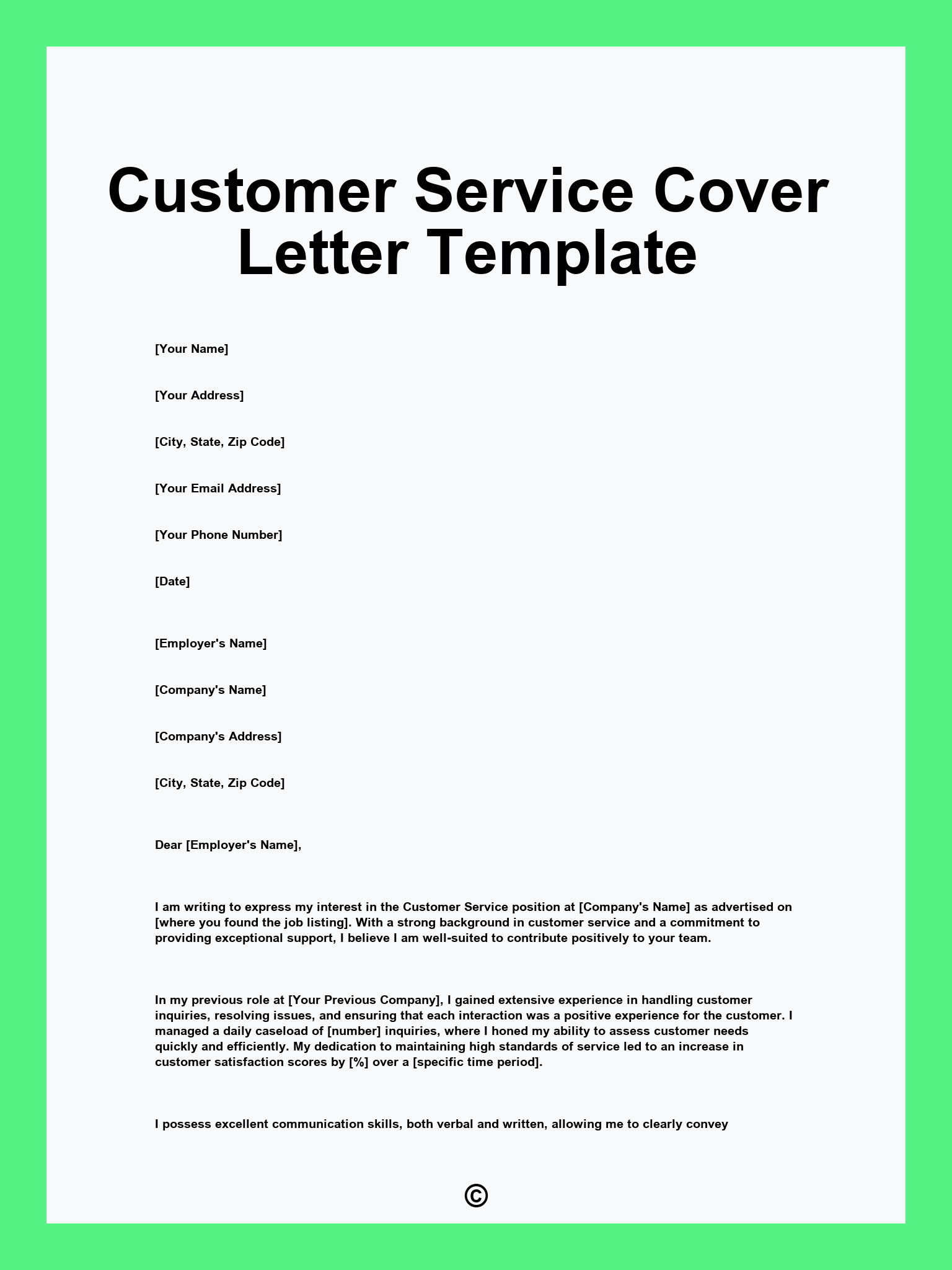 Customer Service Cover Letter Template