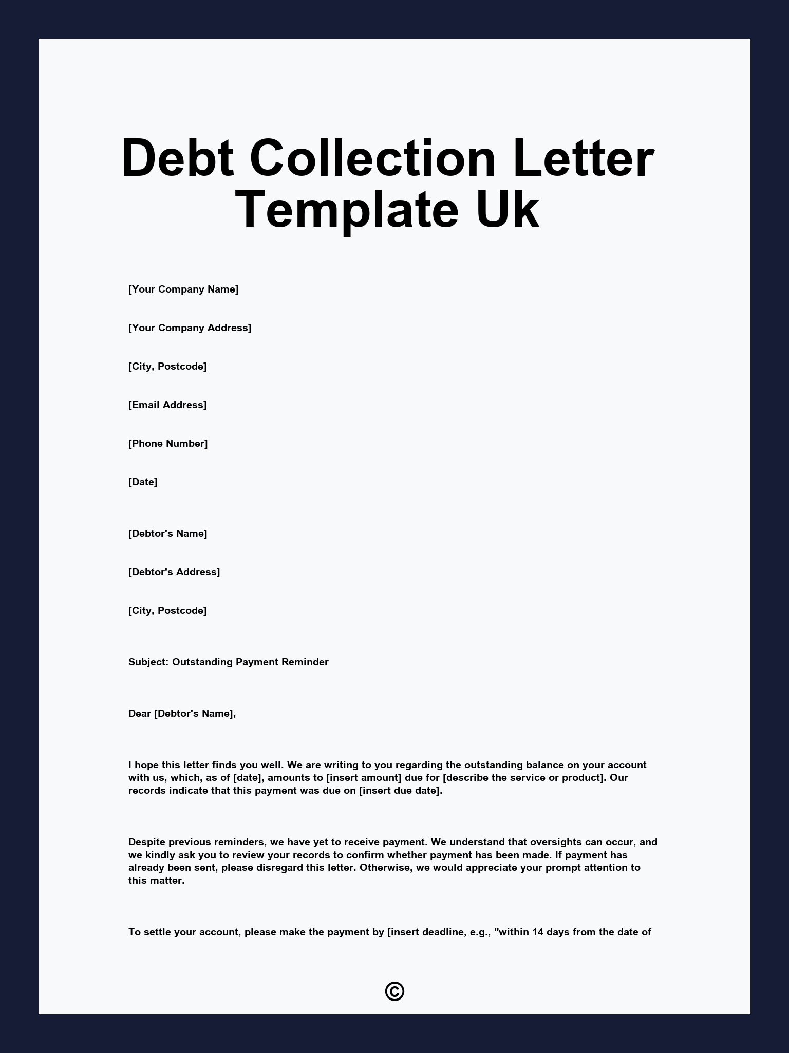 Debt Collection Letter Template Uk