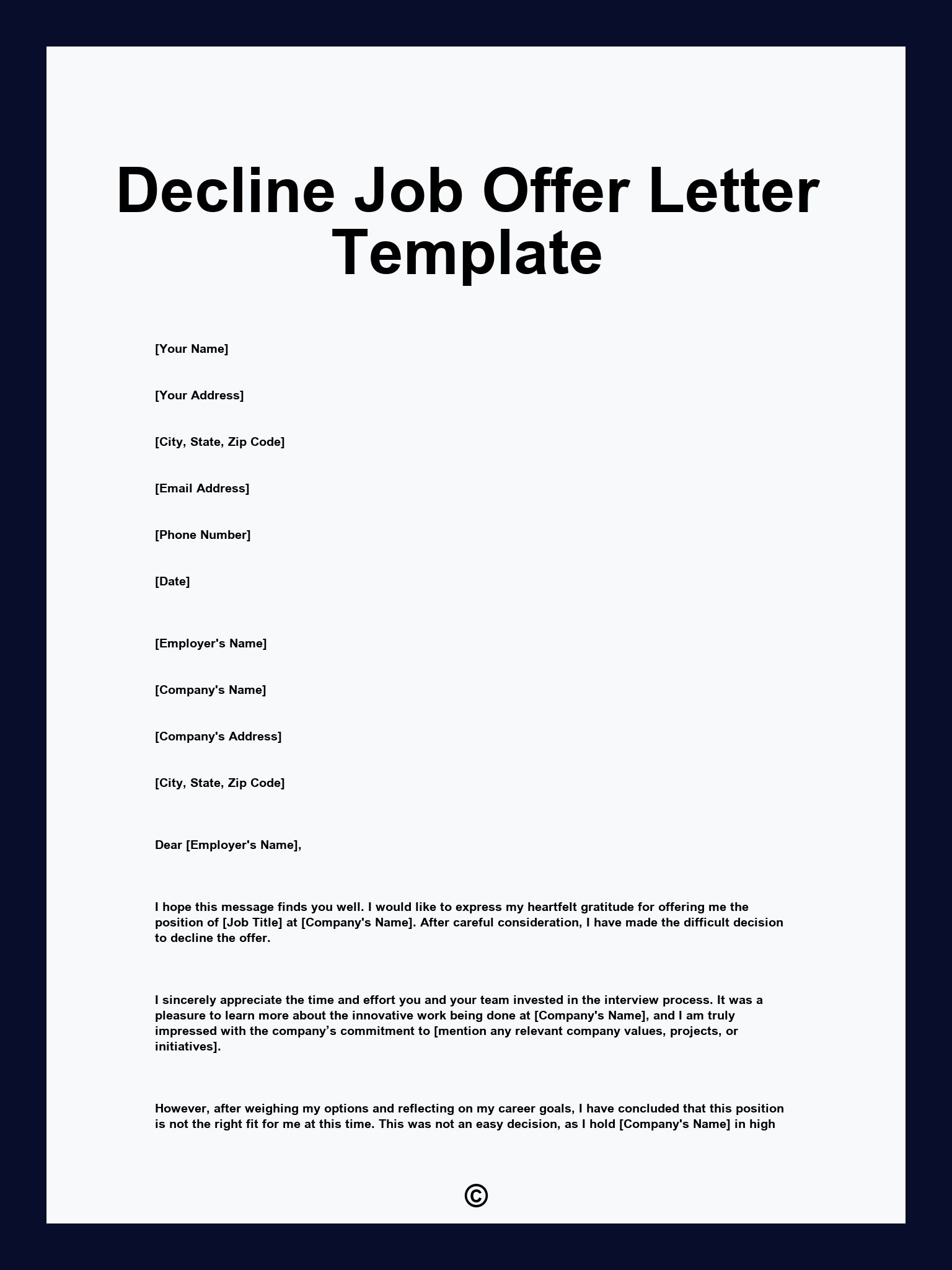 Decline Job Offer Letter Template