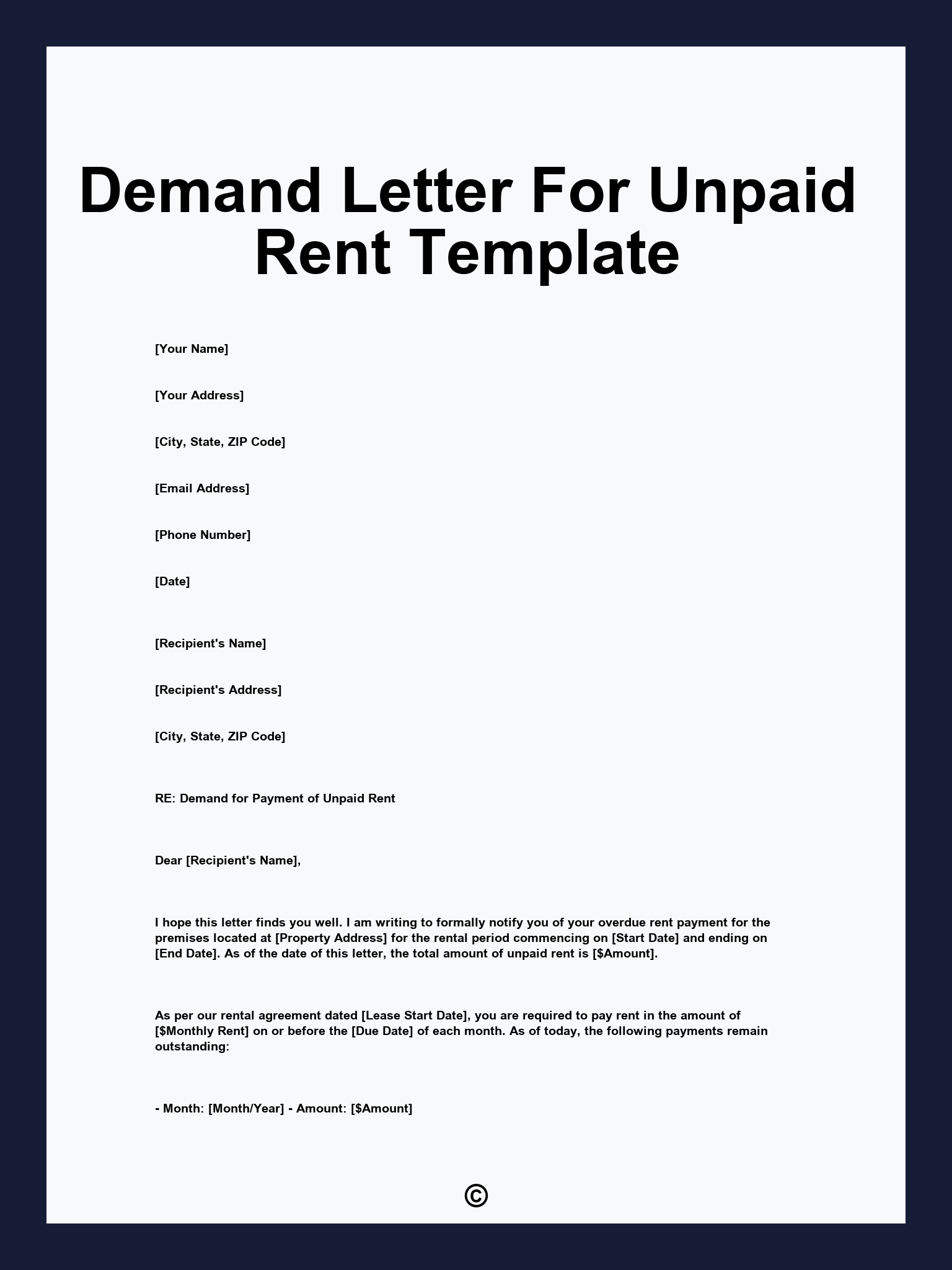 Demand Letter For Unpaid Rent Template