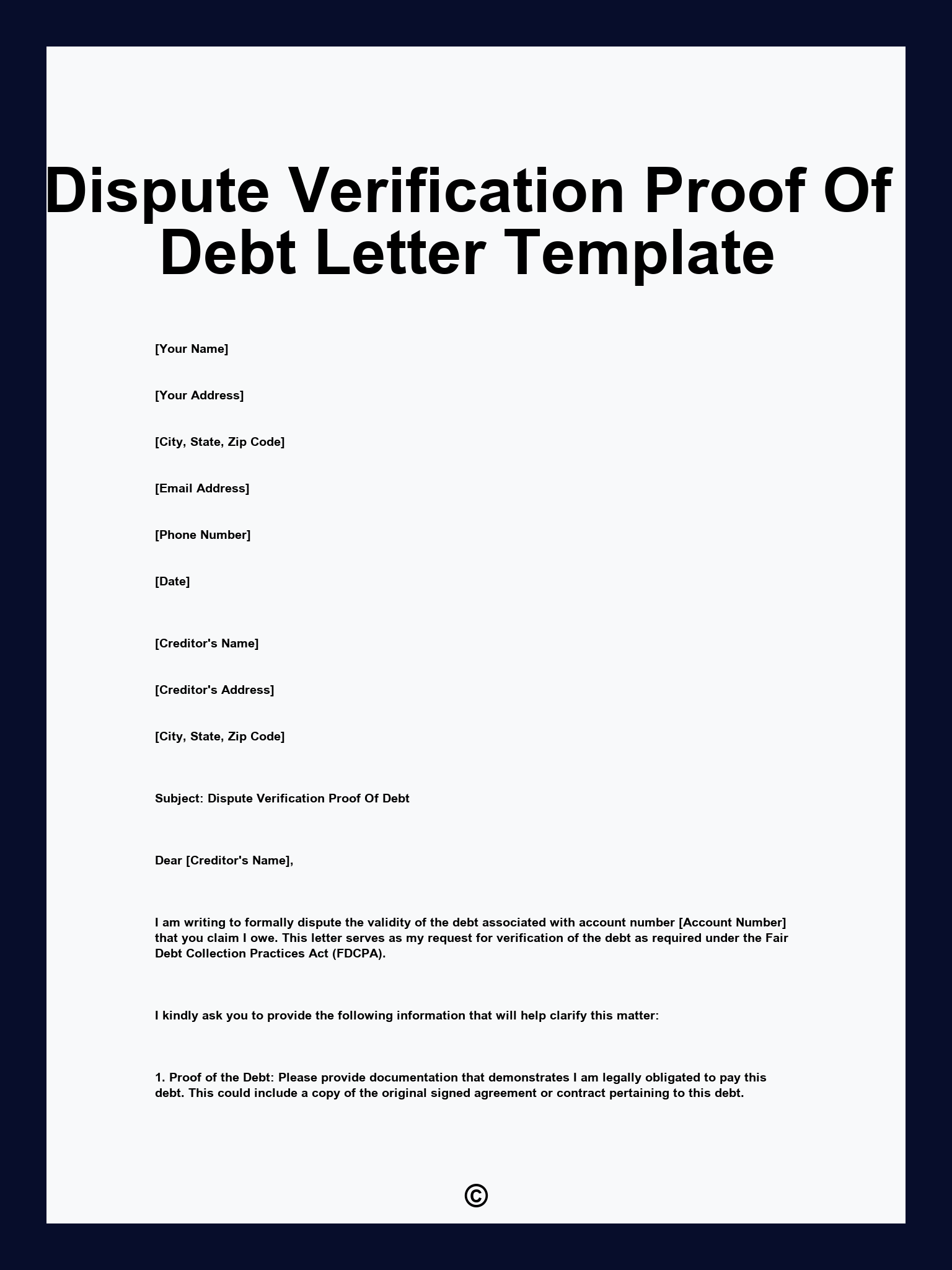 Dispute Verification Proof Of Debt Letter Template