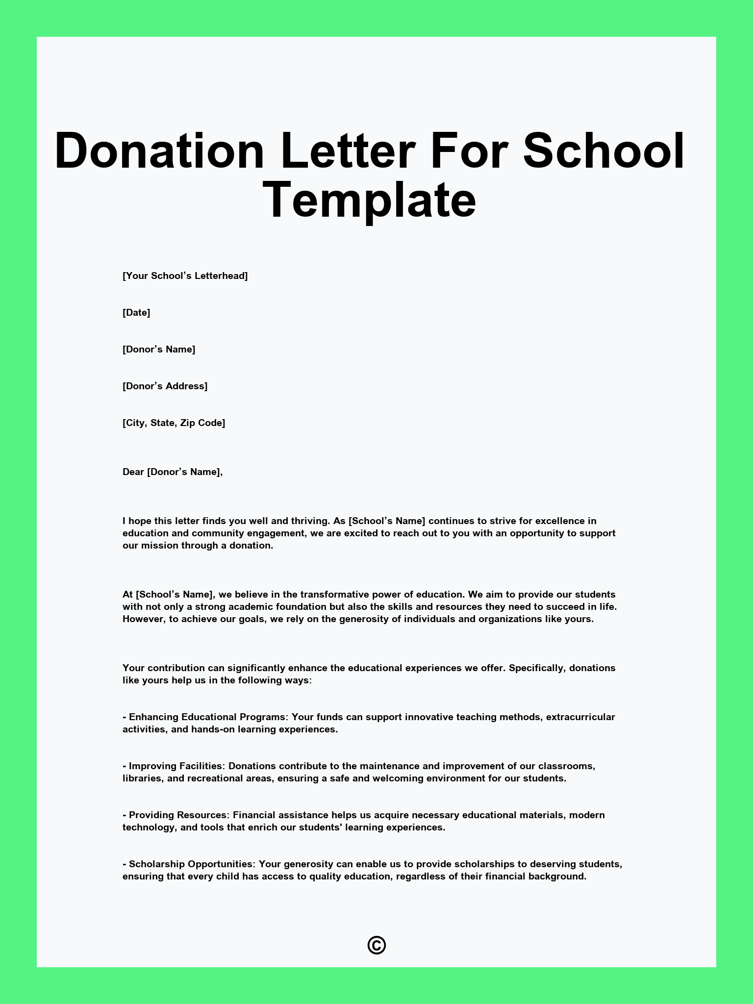 Donation Letter For School Template