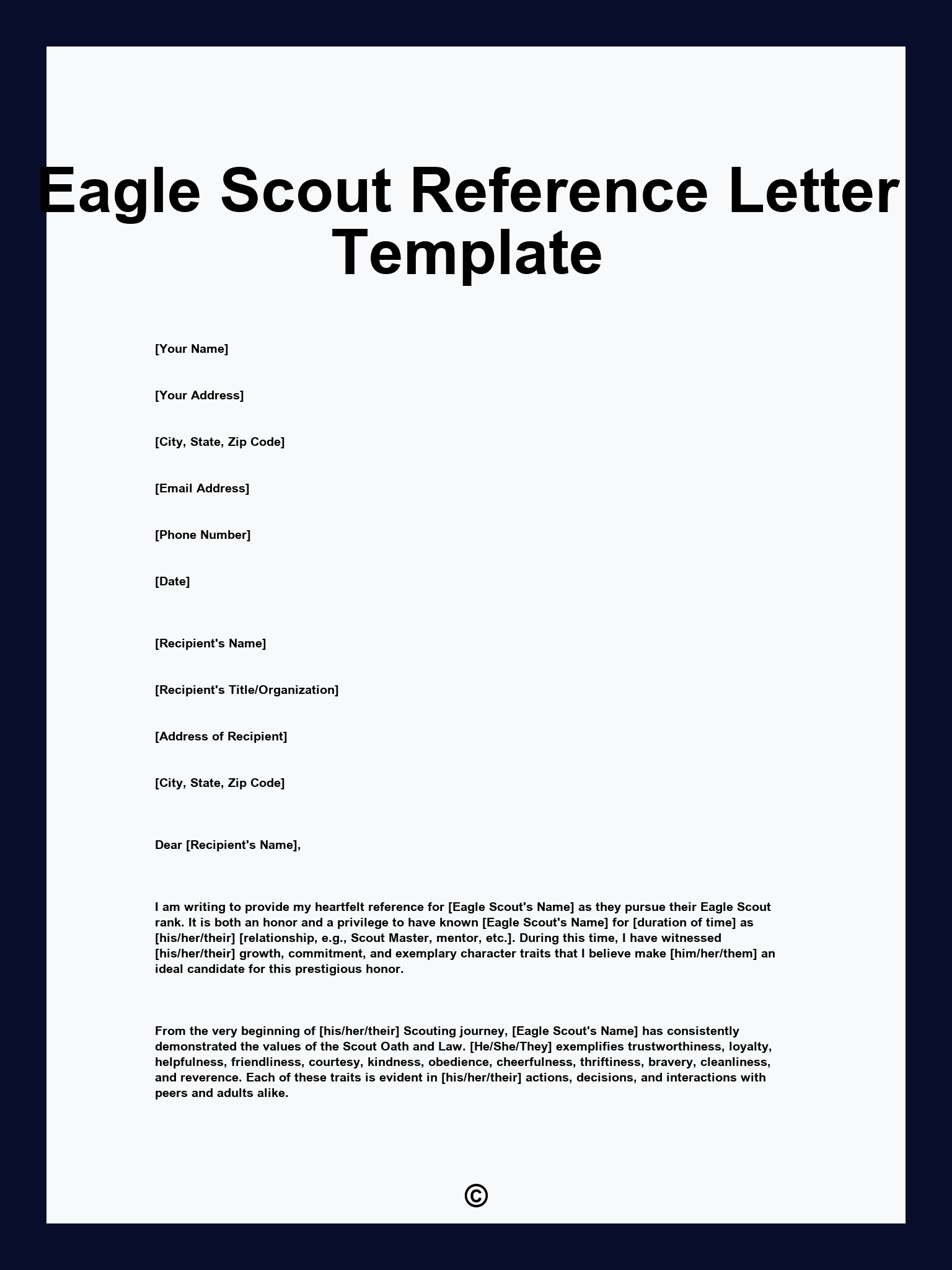 Eagle Scout Reference Letter Template