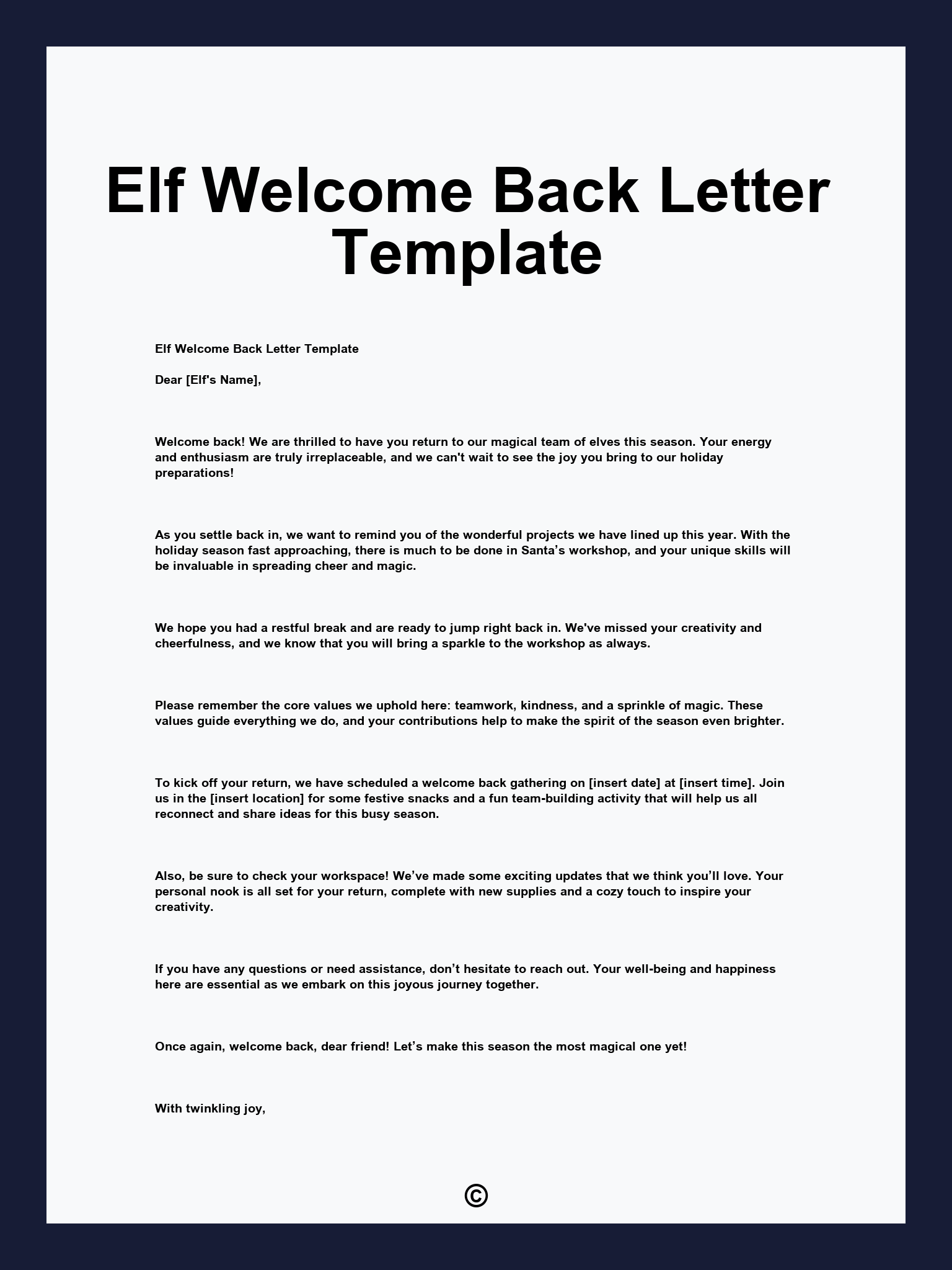 Elf Welcome Back Letter Template