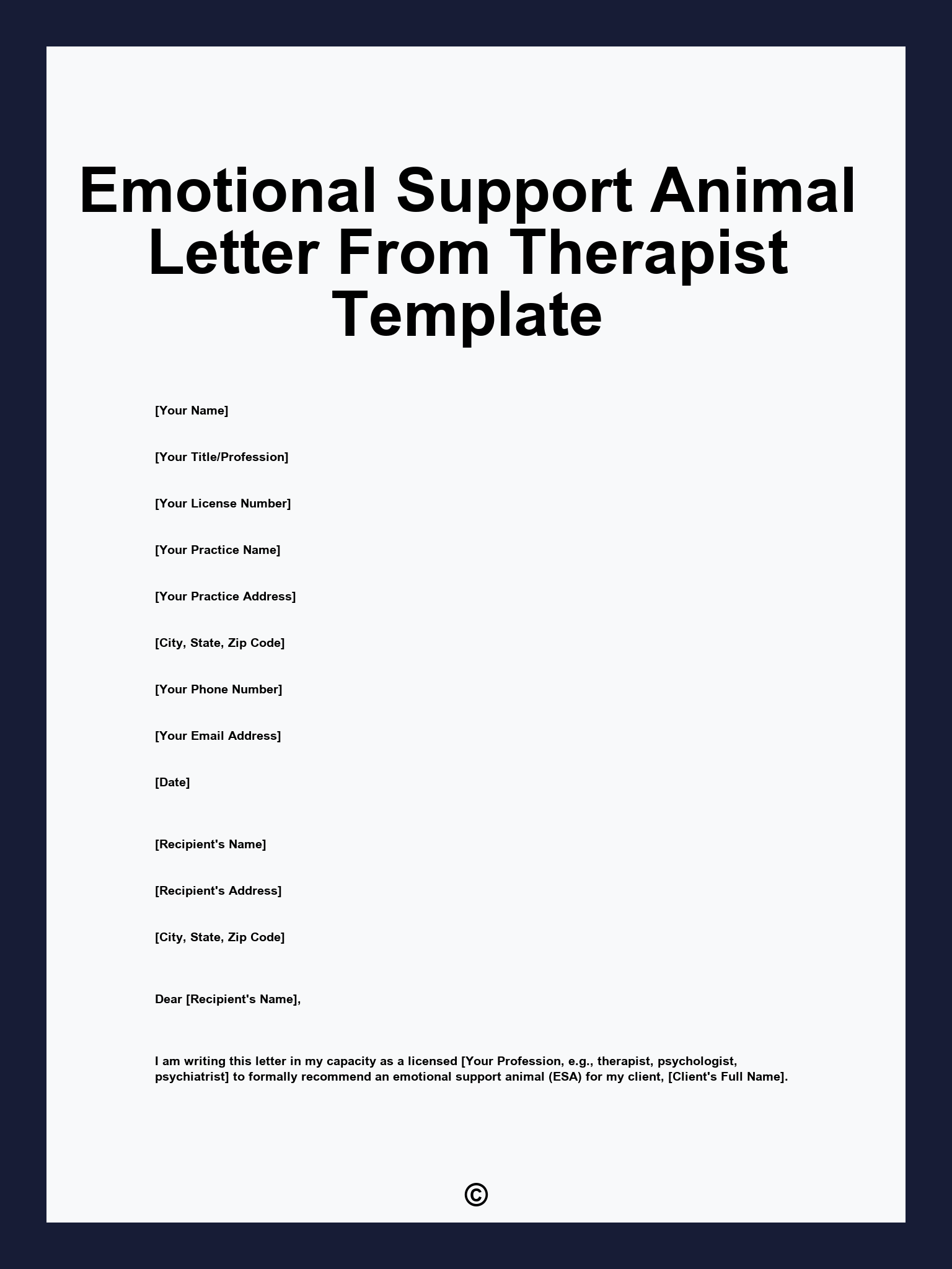 Emotional Support Animal Letter From Therapist Template