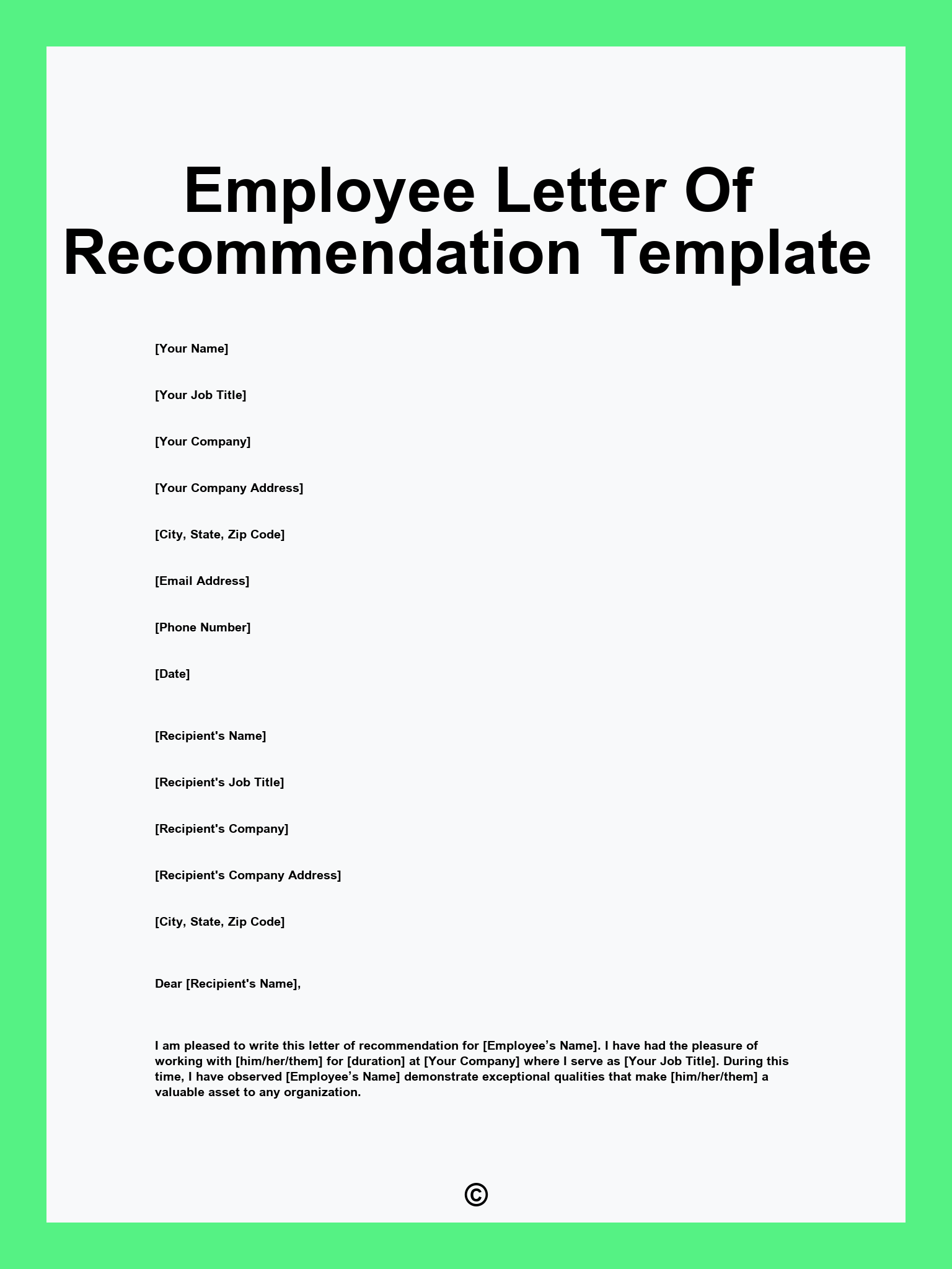 Employee Letter Of Recommendation Template