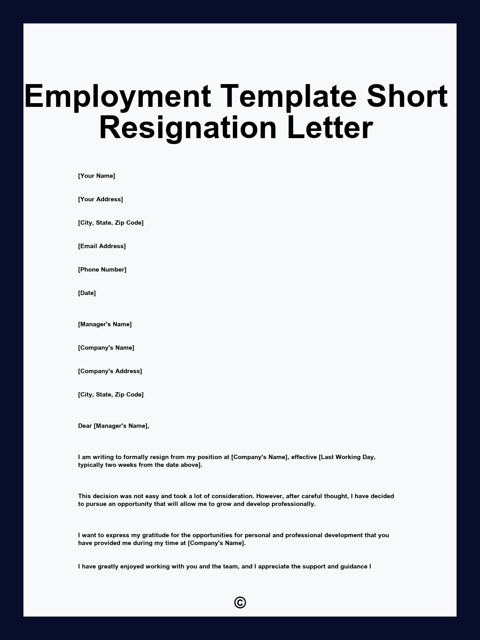 Employment Template Short Resignation Letter
