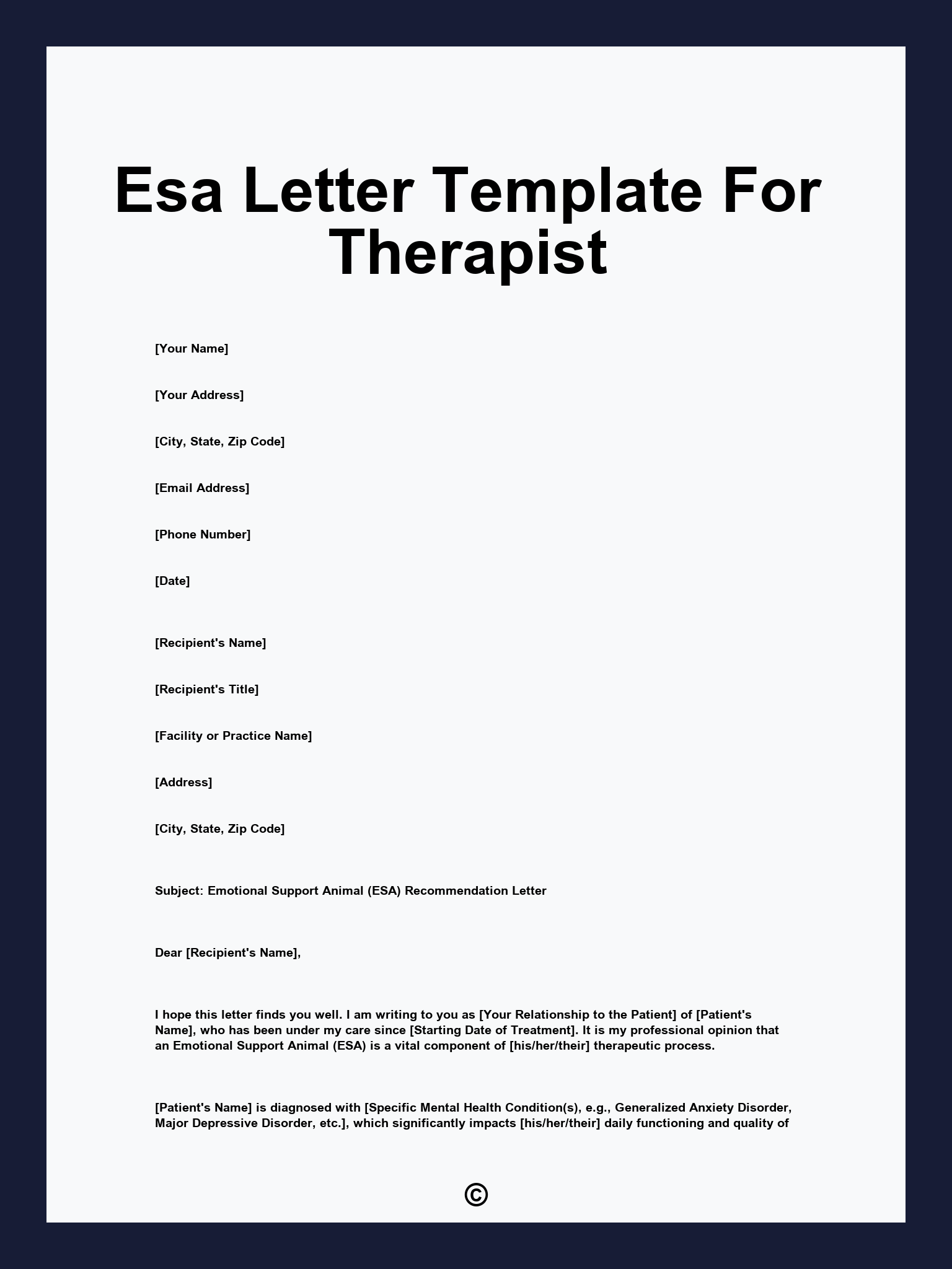 Esa Letter Template For Therapist