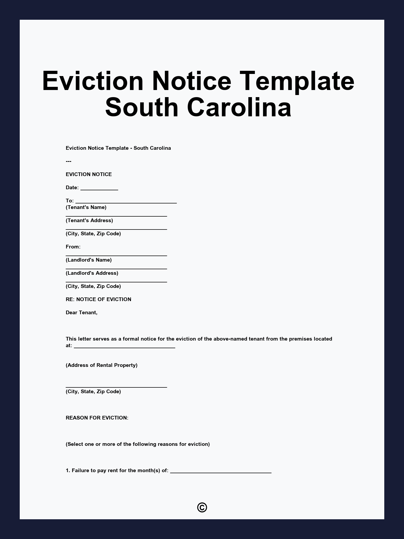 Eviction Notice Template South Carolina