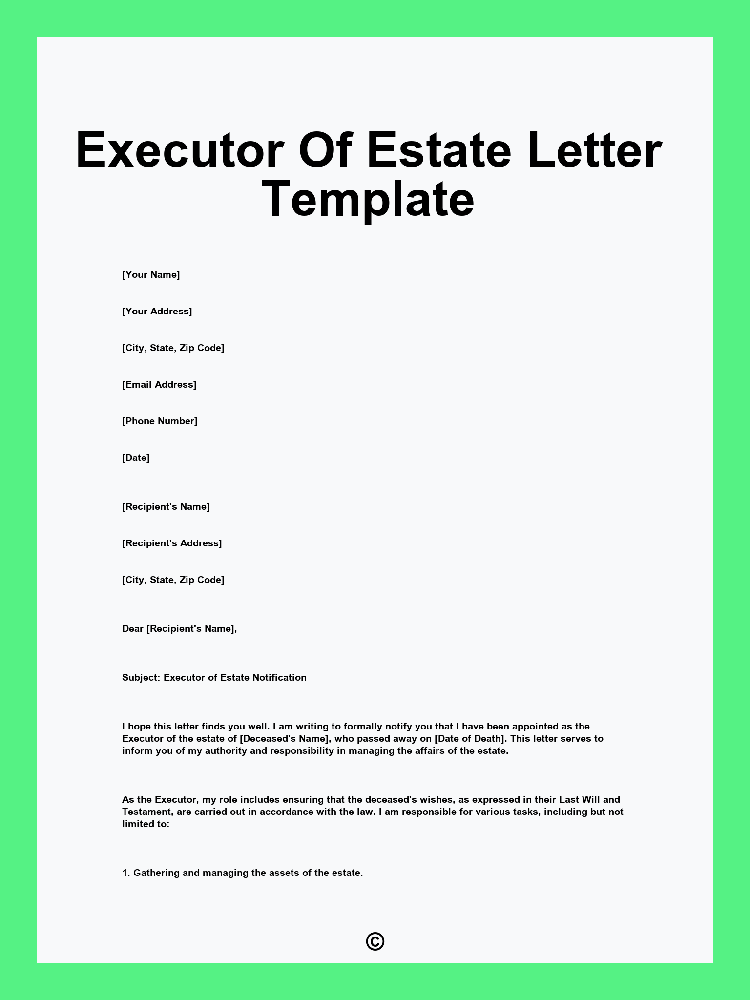Executor Of Estate Letter Template