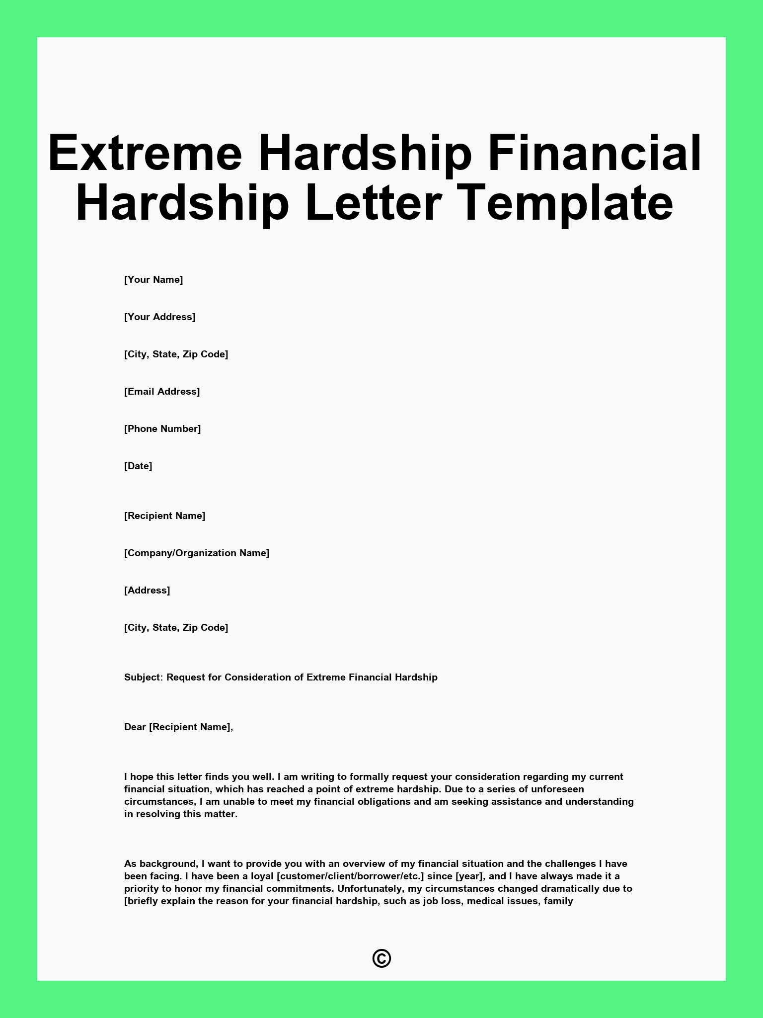 Extreme Hardship Financial Hardship Letter Template