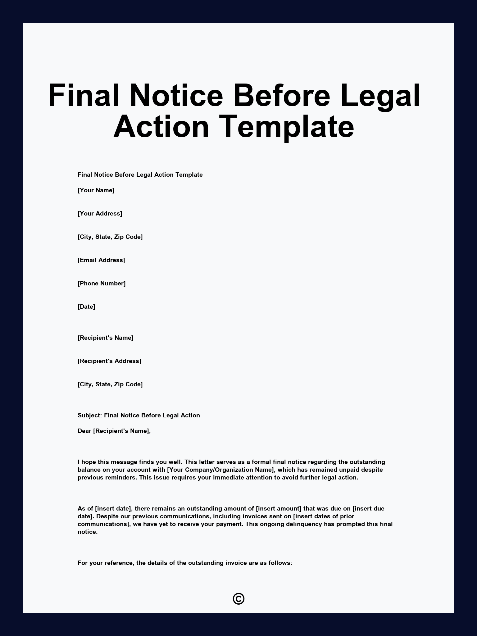 Final Notice Before Legal Action Template
