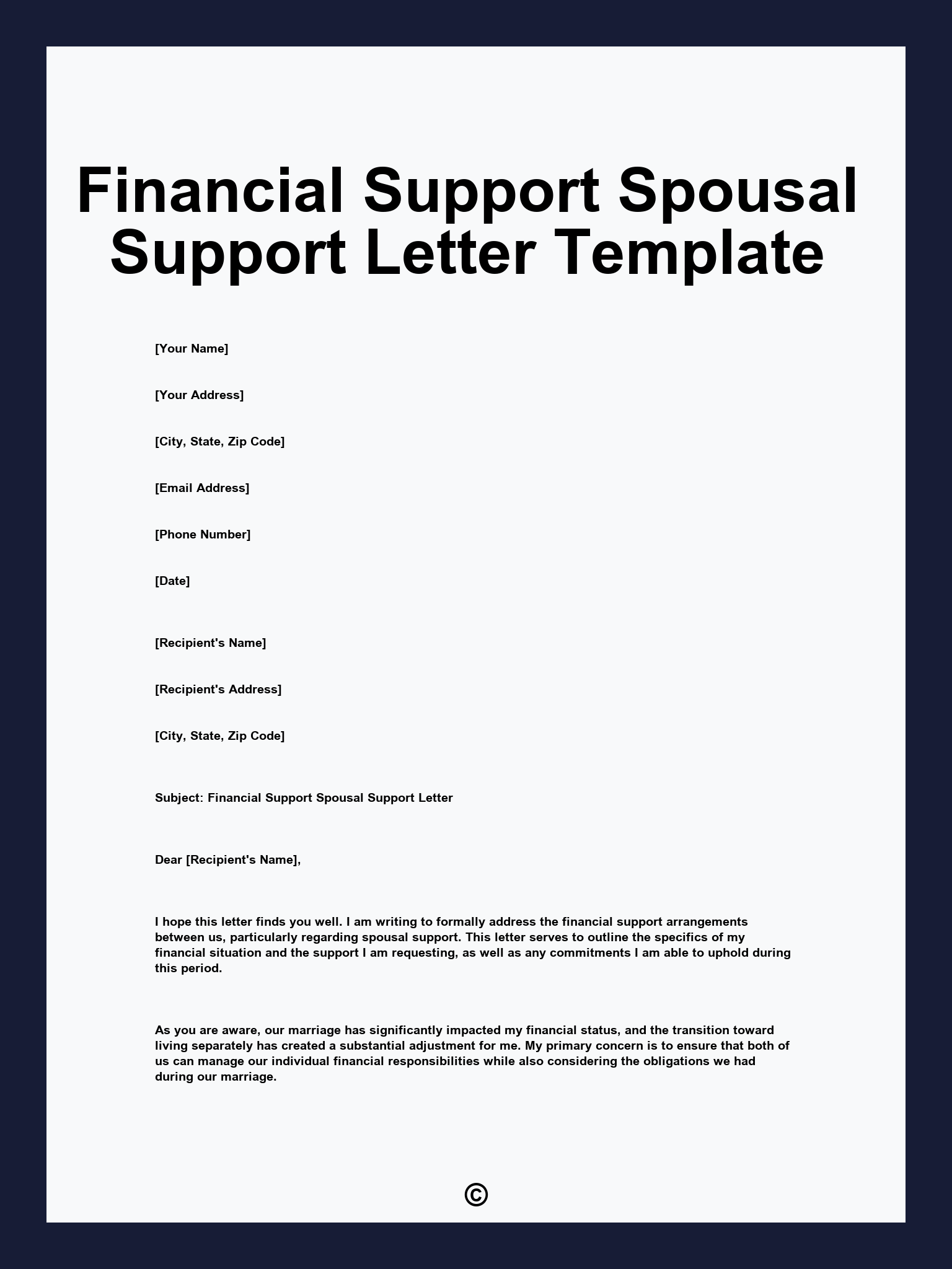 Financial Support Spousal Support Letter Template
