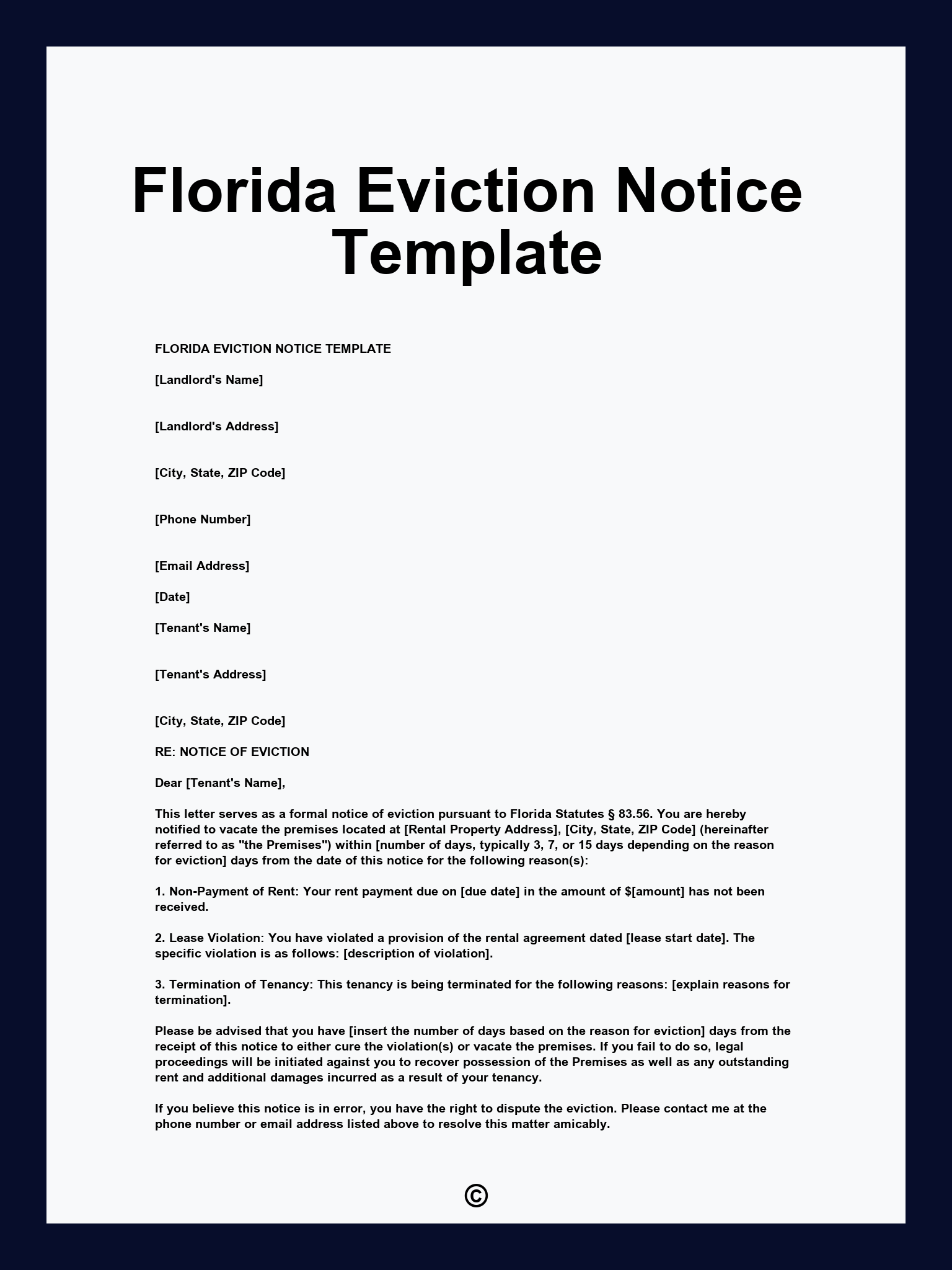 Florida Eviction Notice Template
