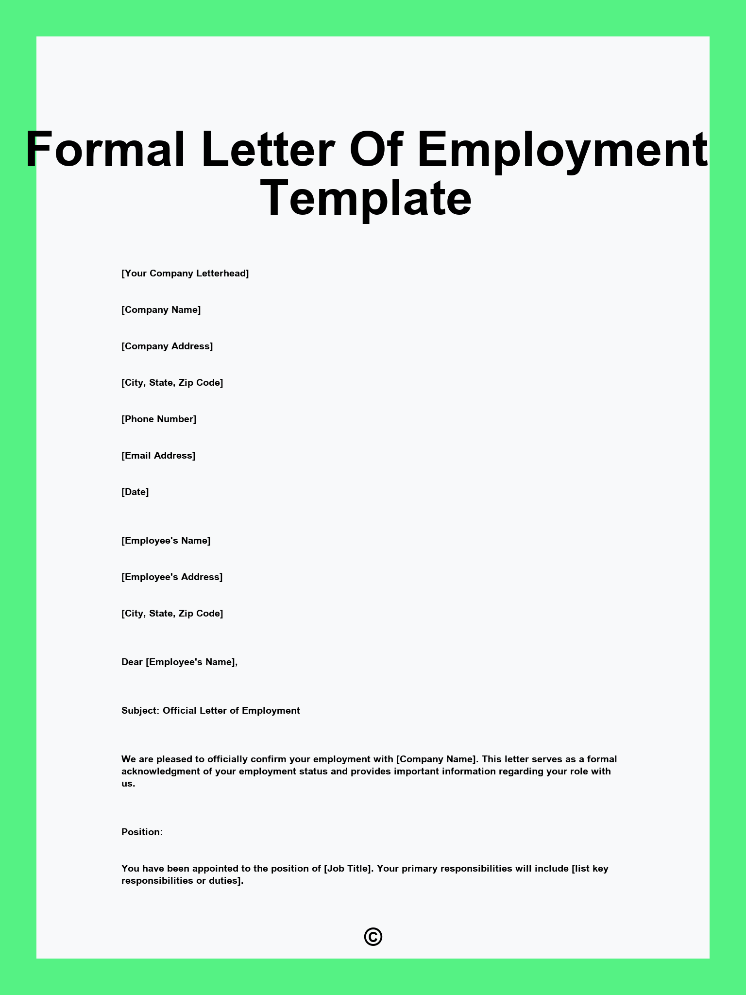 Formal Letter Of Employment Template