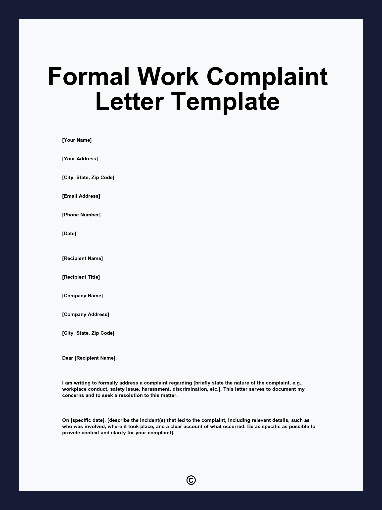 Formal Work Complaint Letter Template