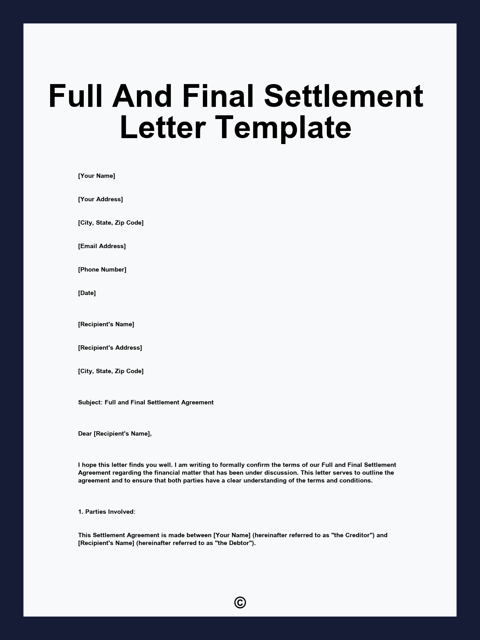 Full And Final Settlement Letter Template