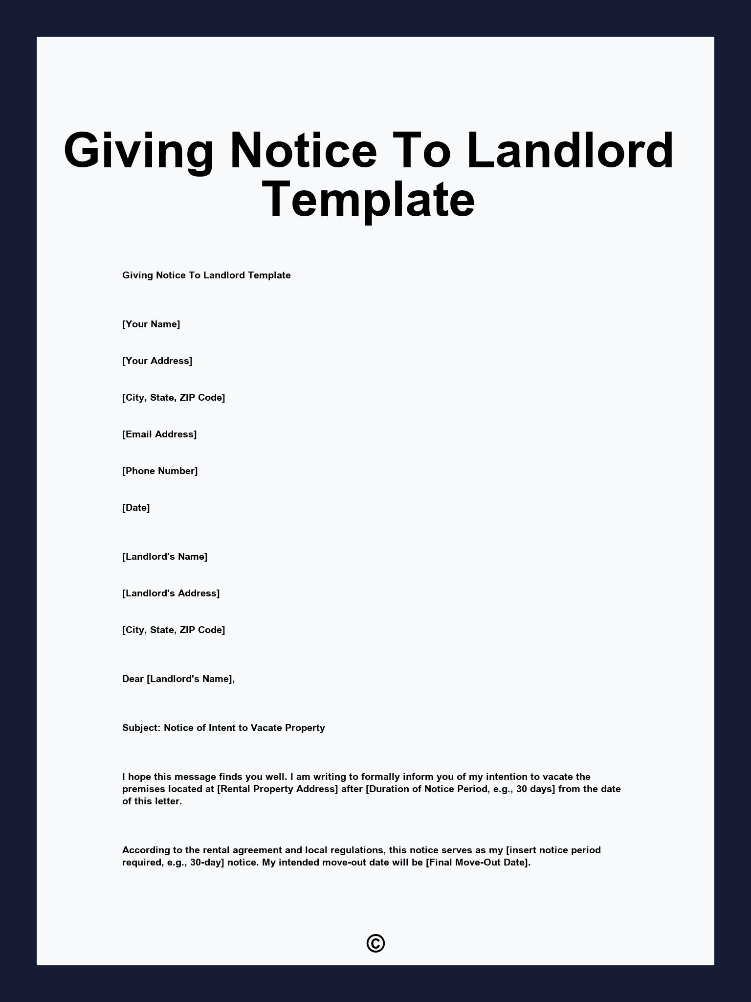 Giving Notice To Landlord Template