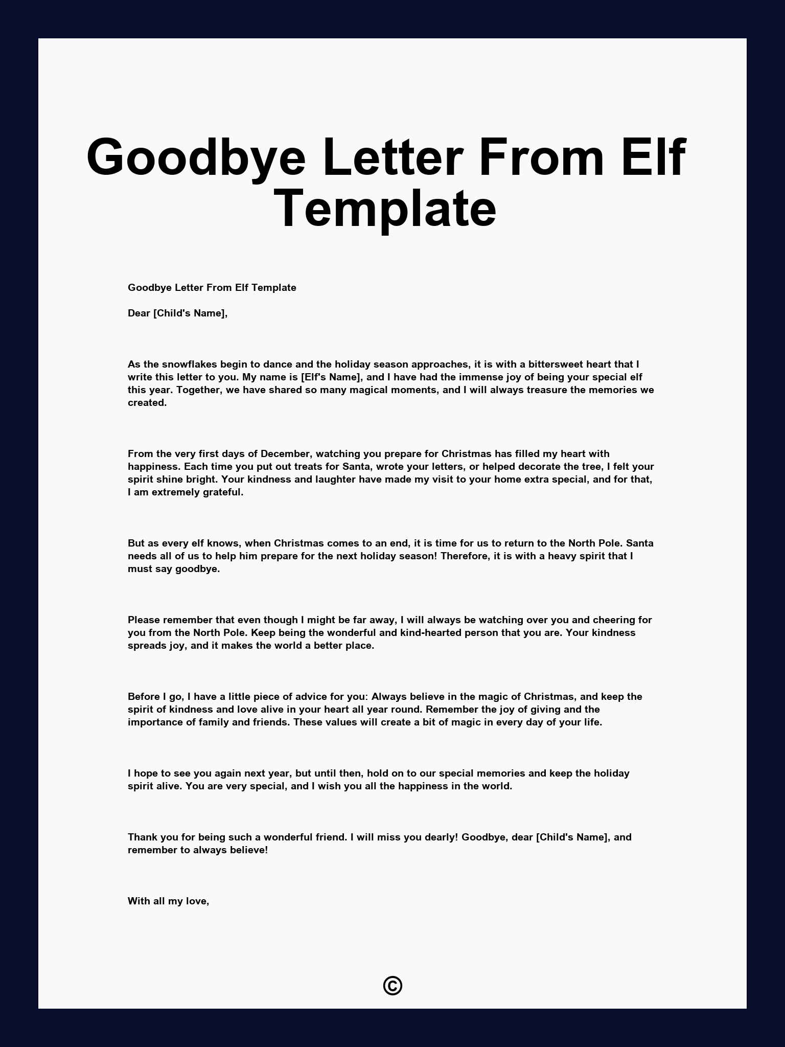 Goodbye Letter From Elf Template