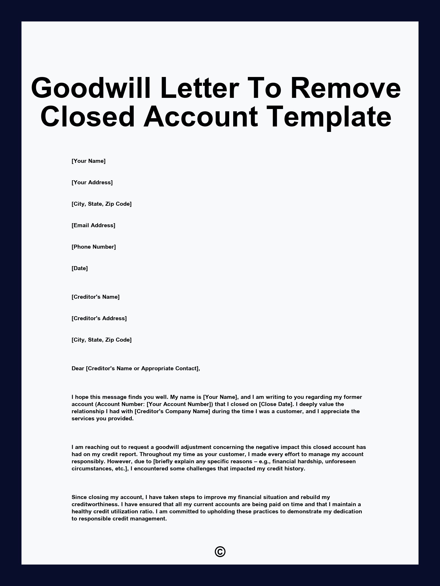 Goodwill Letter To Remove Closed Account Template