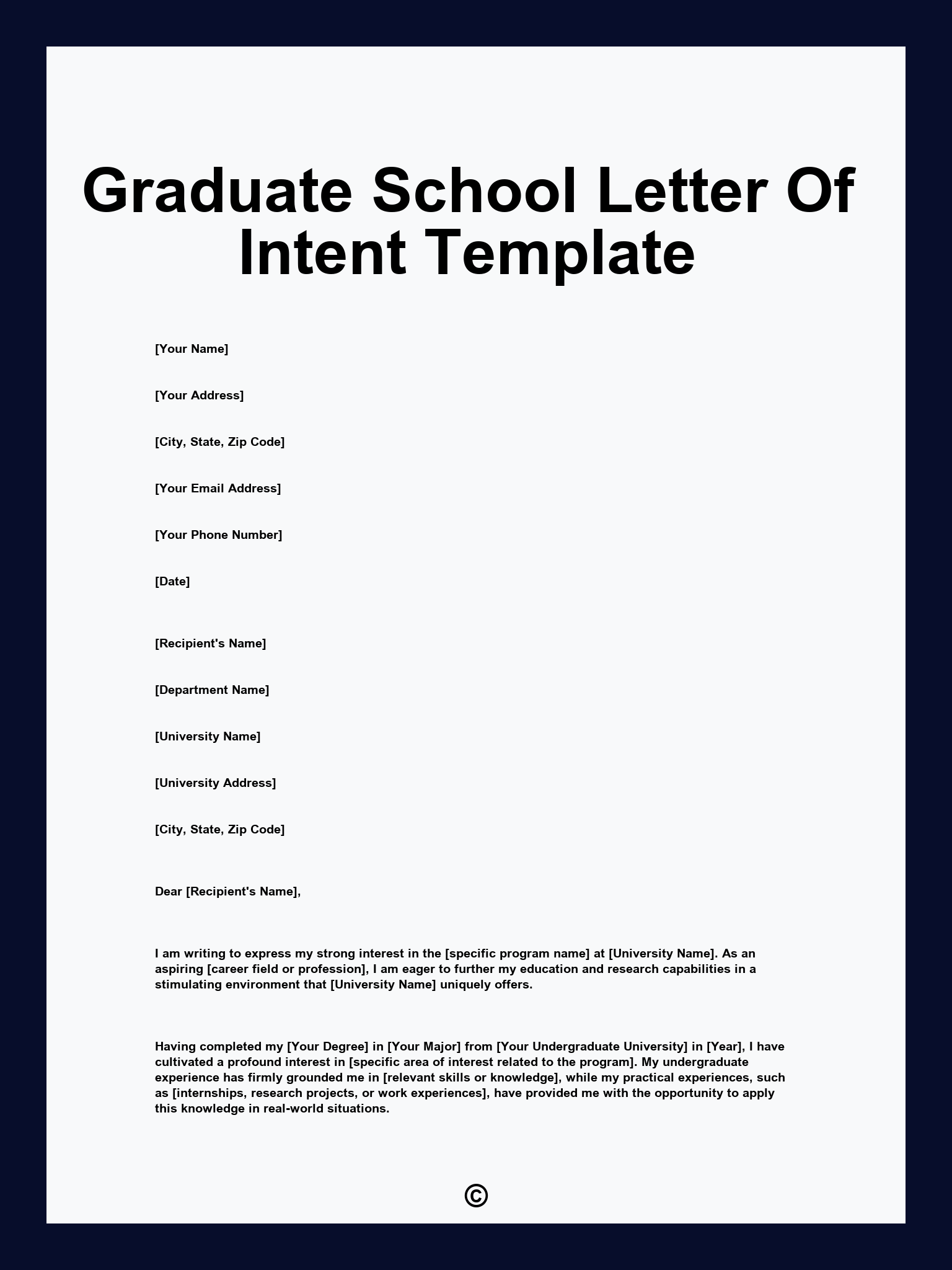 Graduate School Letter Of Intent Template