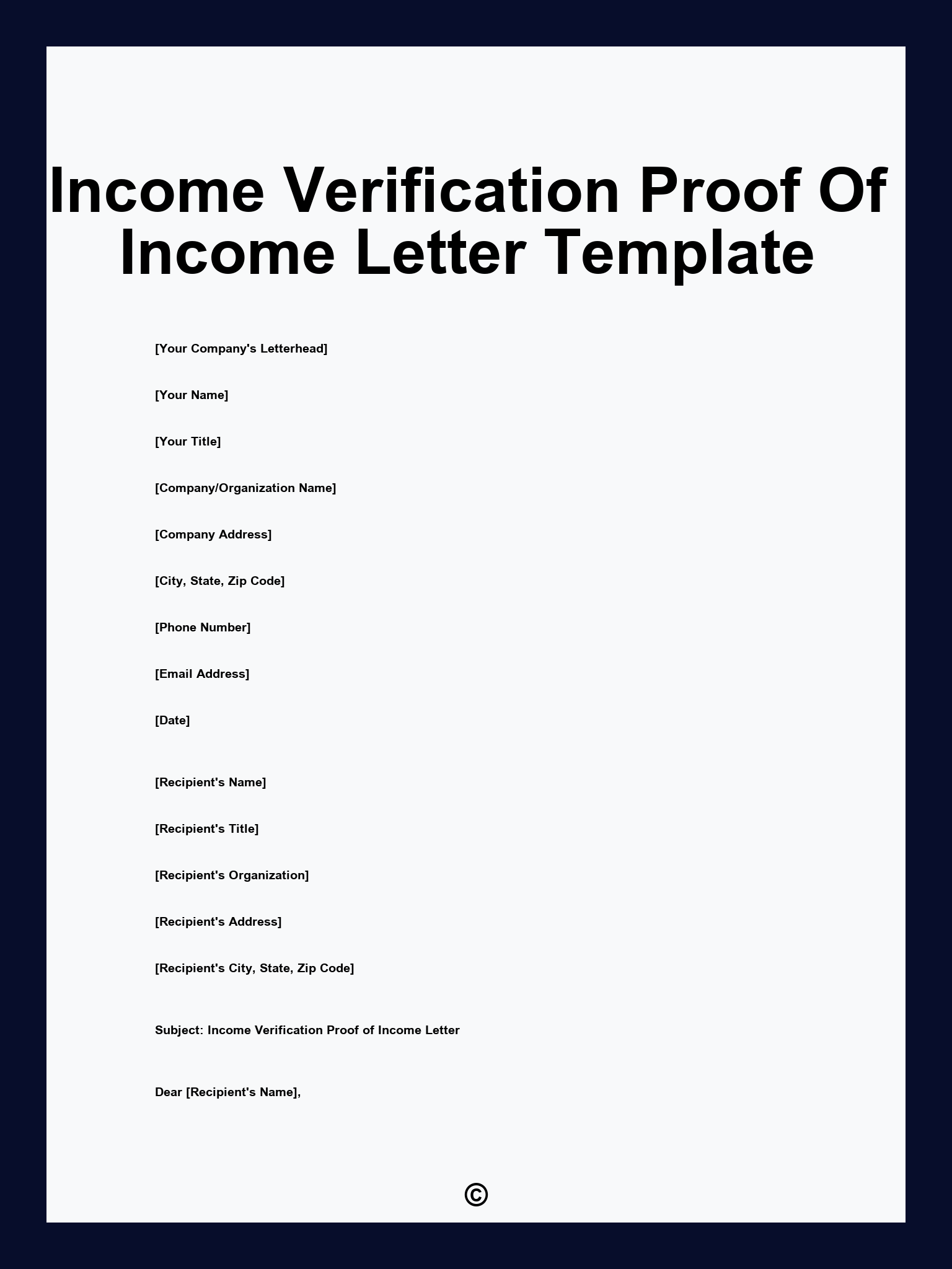 Income Verification Proof Of Income Letter Template