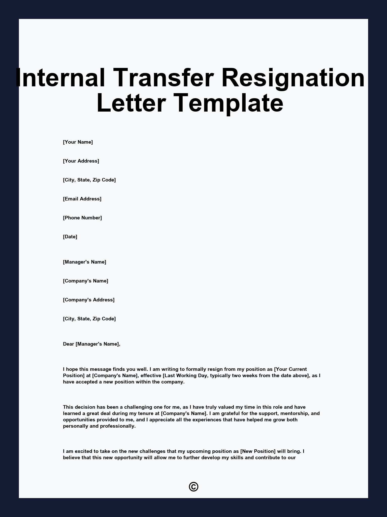 Internal Transfer Resignation Letter Template