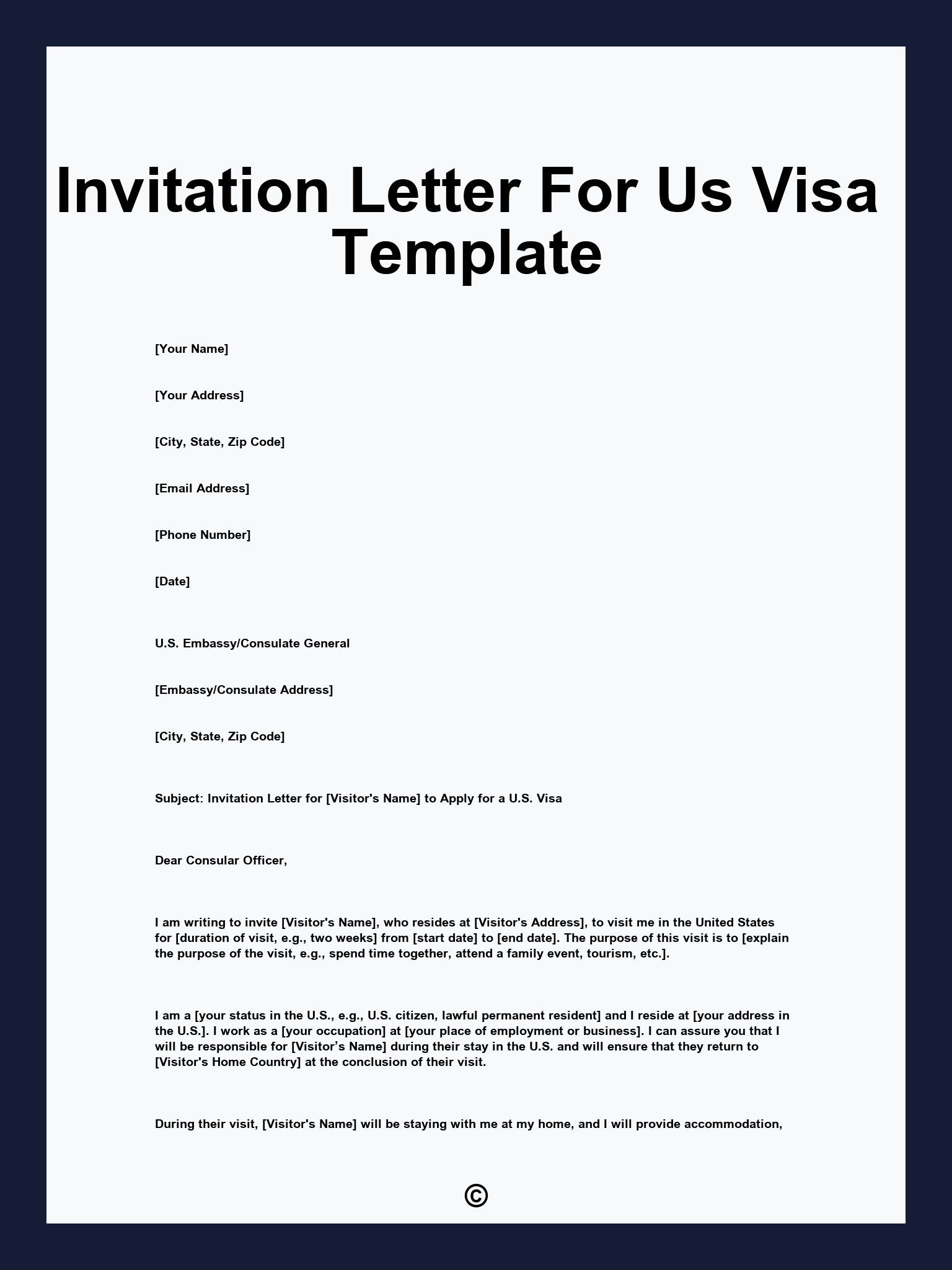 Invitation Letter For Us Visa Template