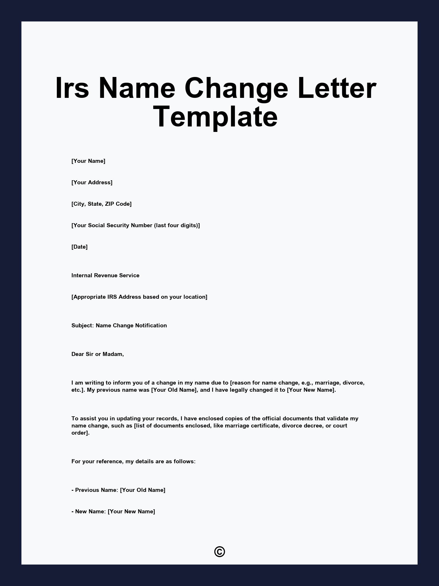 Irs Name Change Letter Template